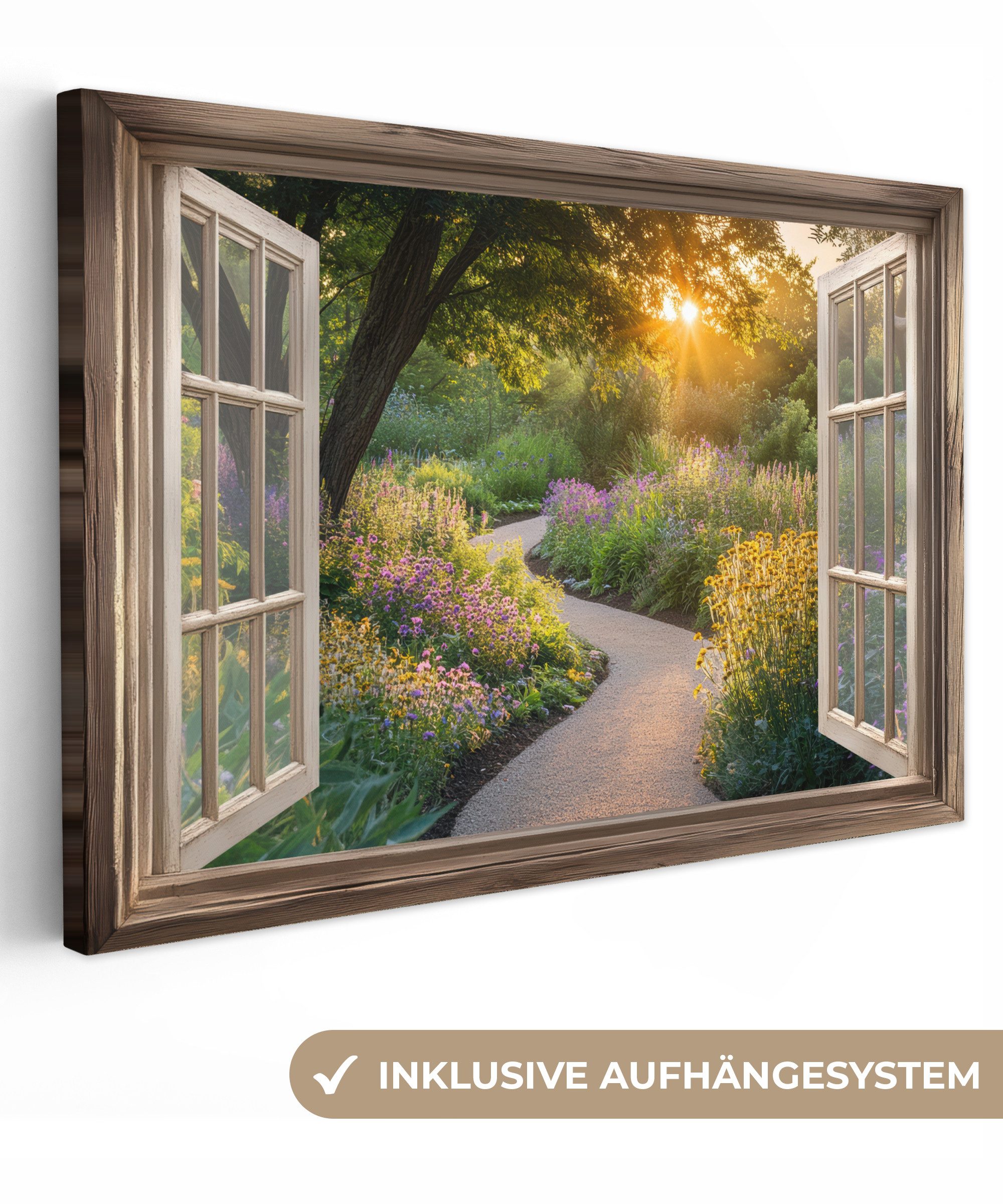 OneMillionCanvasses® Leinwandbild Aussicht - Blumen - Natur - Sonne - Weg, günstig online kaufen
