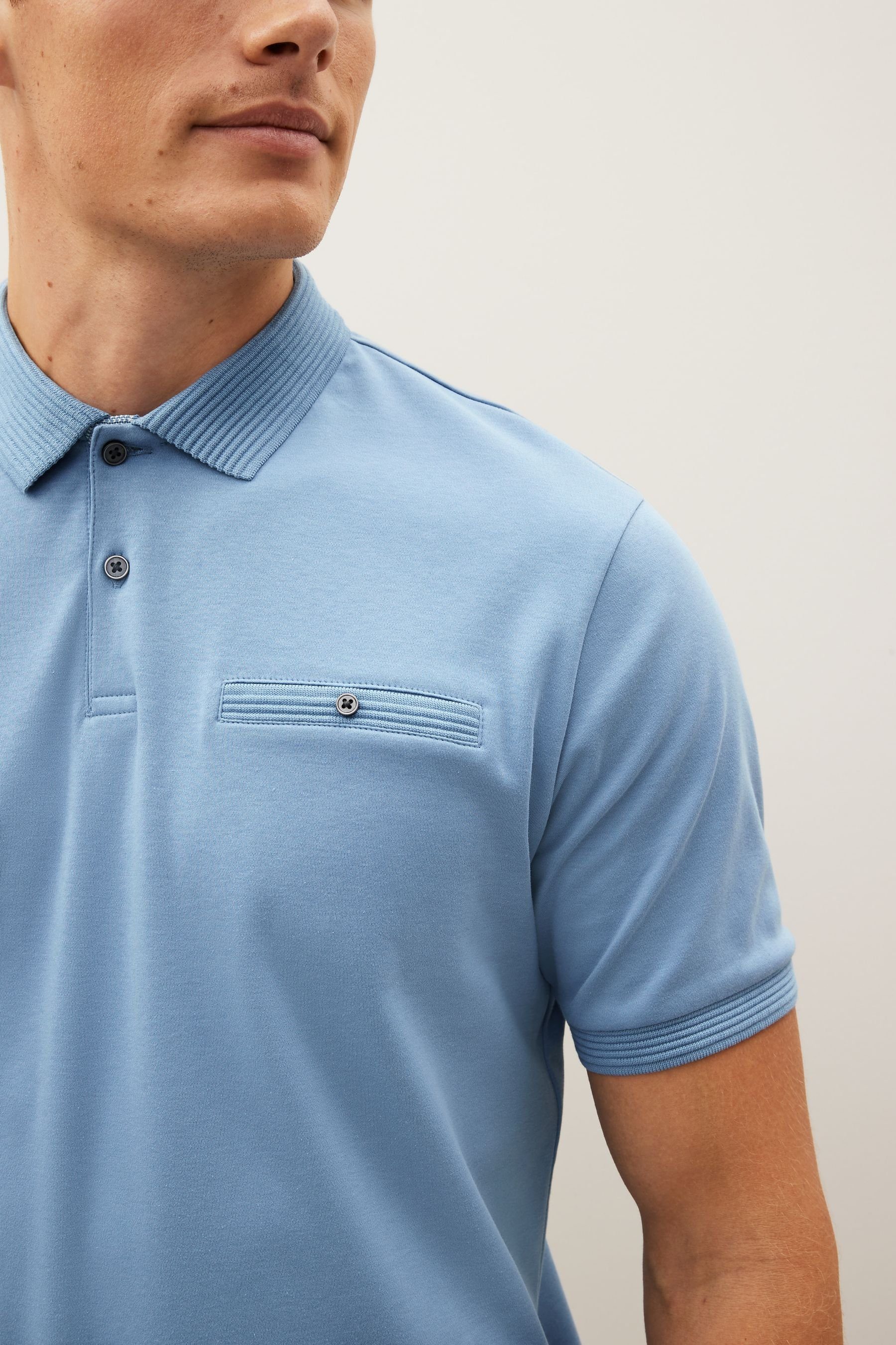Premium-Poloshirt Next (1-tlg) Schlichtes Poloshirt Light Blue