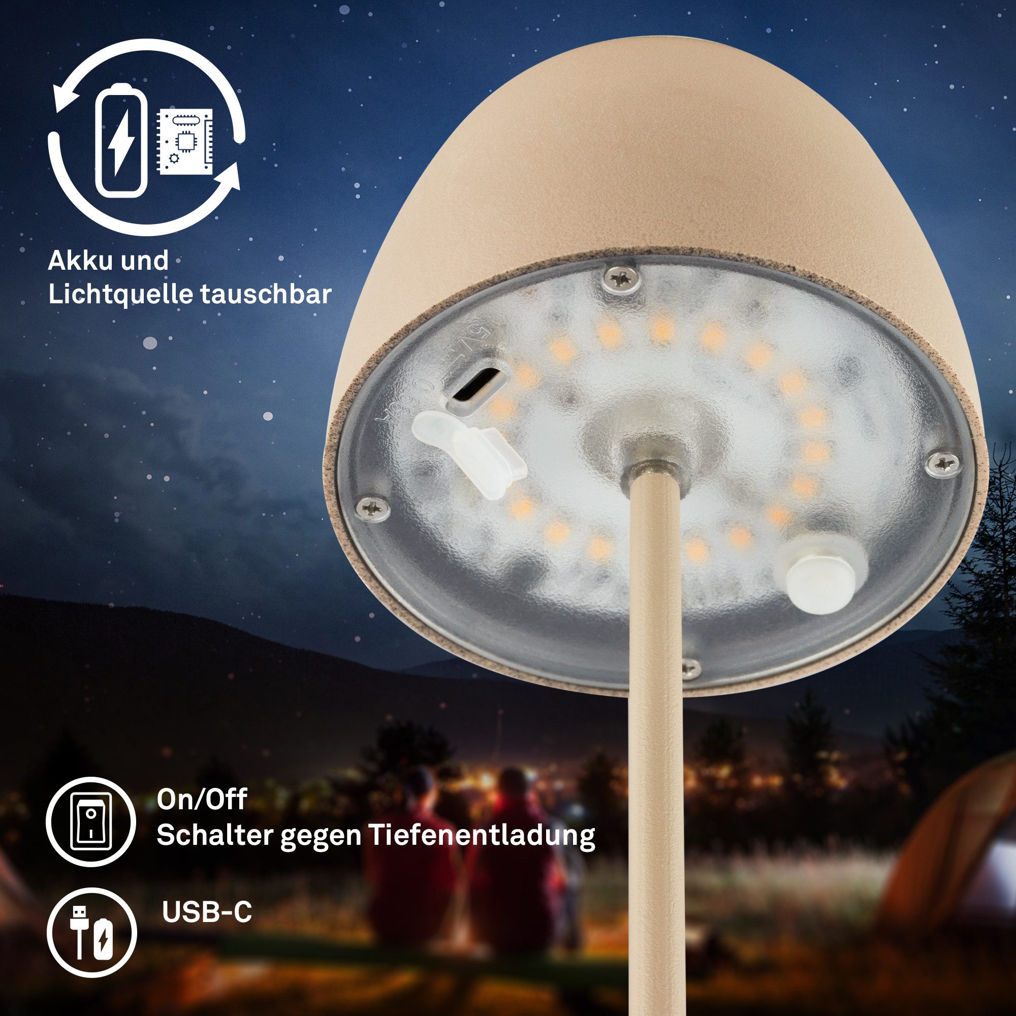 Briloner Leuchten LED Tischleuchte kabellos dimmbar touch Tischlampe Akku Indoor/Outdoor, LED fest integriert, Tischlampe kabellos 20 x 8 cm versch. Farben 2,5W Wohnzimmer