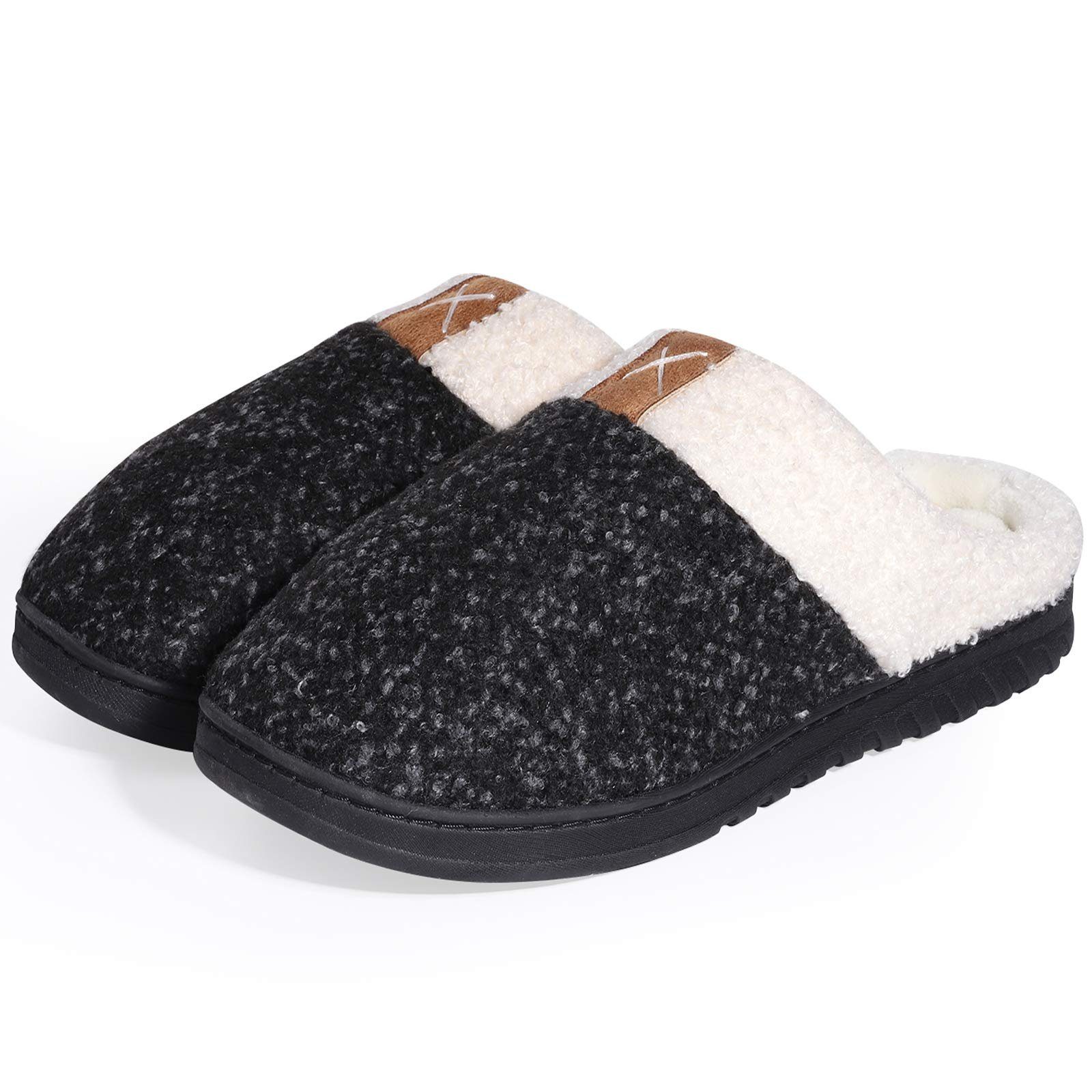 Housruse Warm winter slippers with memory foam and non-slip rubber sole  Plüsch Hausschuhe