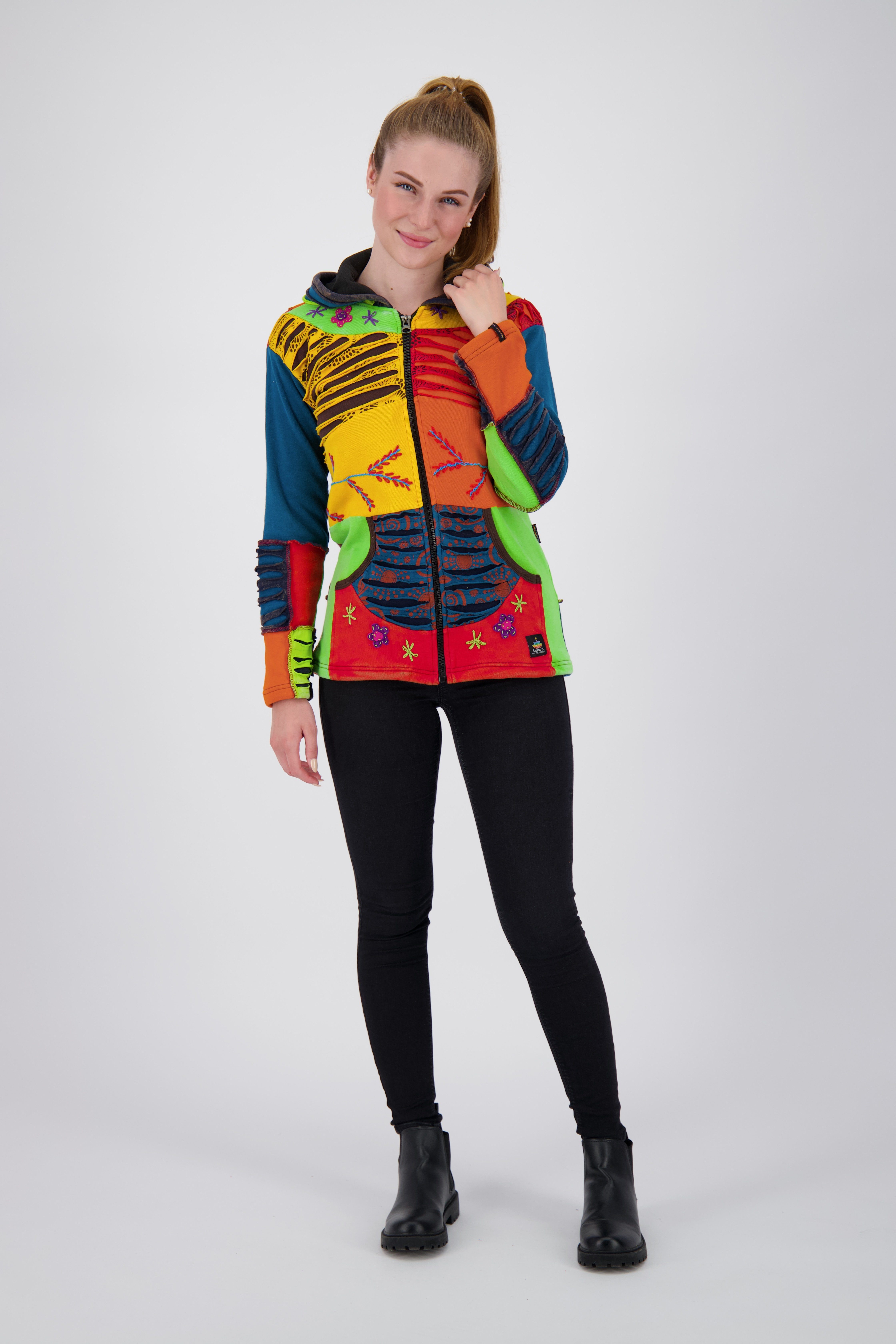ankerglut Kapuzenfleecejacke Multicolor ANKERGLUT #nepalliebe FLOWER POWER WOMEN CS Auch in großen Größen erhältlich