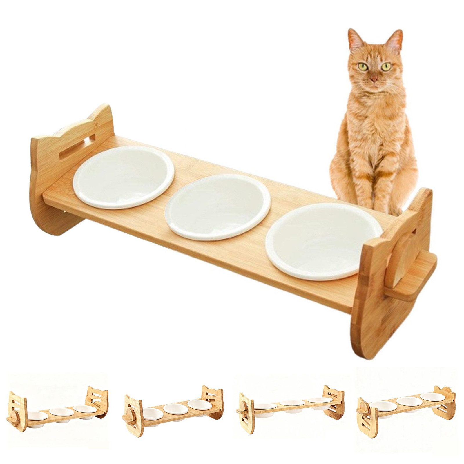 Elegear Futternapf verstellbar Hundenapf & Katzennapf Futterstation für Katze/Kleiner, Keramik, 3 Keramiknäpfe à 213ml, Rutschfest, Leicht zu Reinigen, Ergonomisch