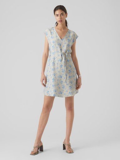 IRIS DRESS NOOS AOP:BLUE SHORT S/L Minikleid Moda VMIRIS Birch V-NECK Vero WVN