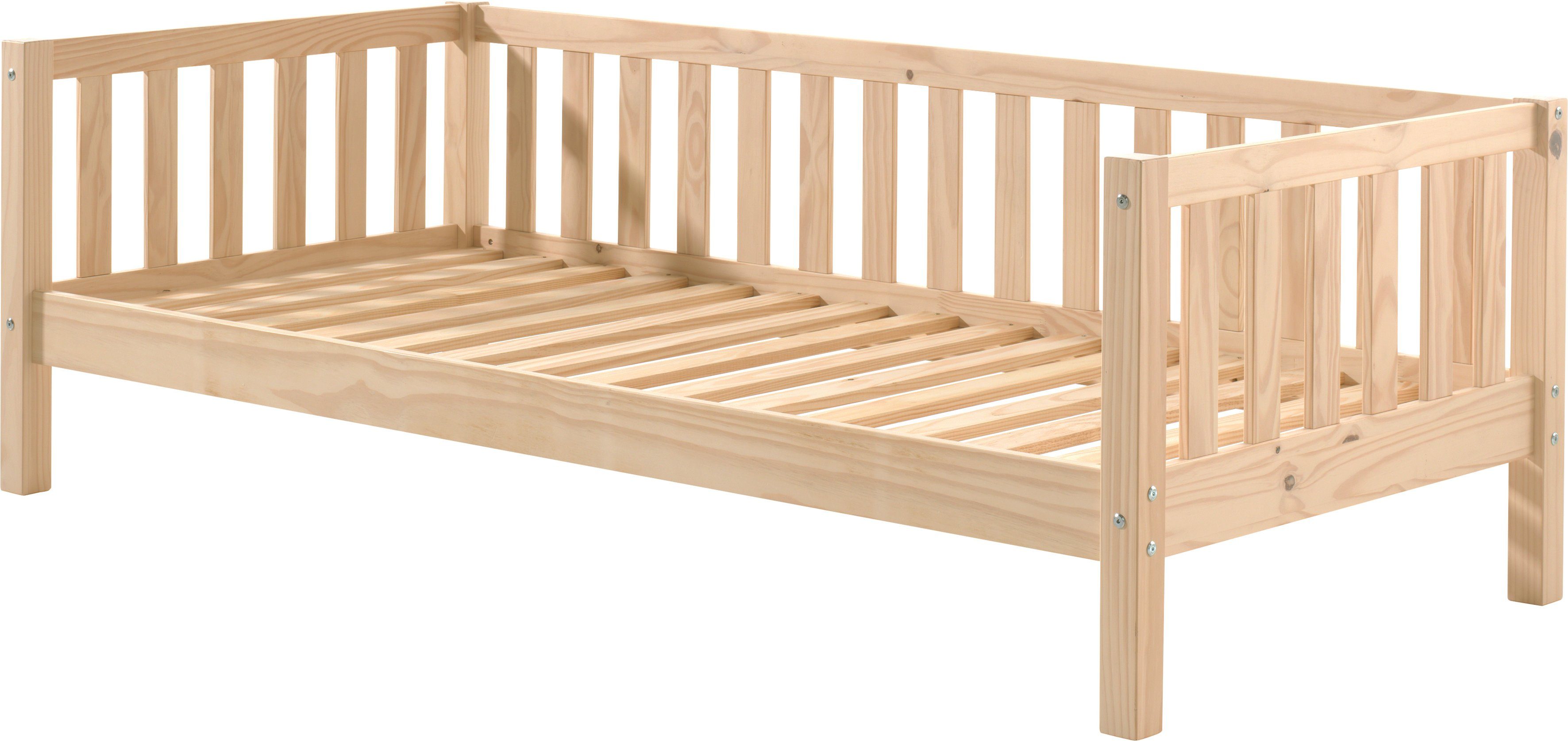 Vipack Einzelbett Sprossenumrandung, Kiefer massiv, stabil gebaut und zeitloses Design (B/H/T ca. 211,2x68x97,8cm, Ausf. Milky Pine oder Weiß), inkl. Rolllattenrost, mit oder ohne Bettschublade
