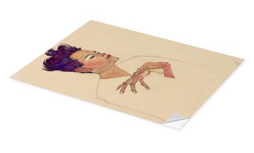 Posterlounge Wandfolie Egon Schiele, Selbstporträt mit an die Brust gelegten Händen, Wohnzimmer Malerei