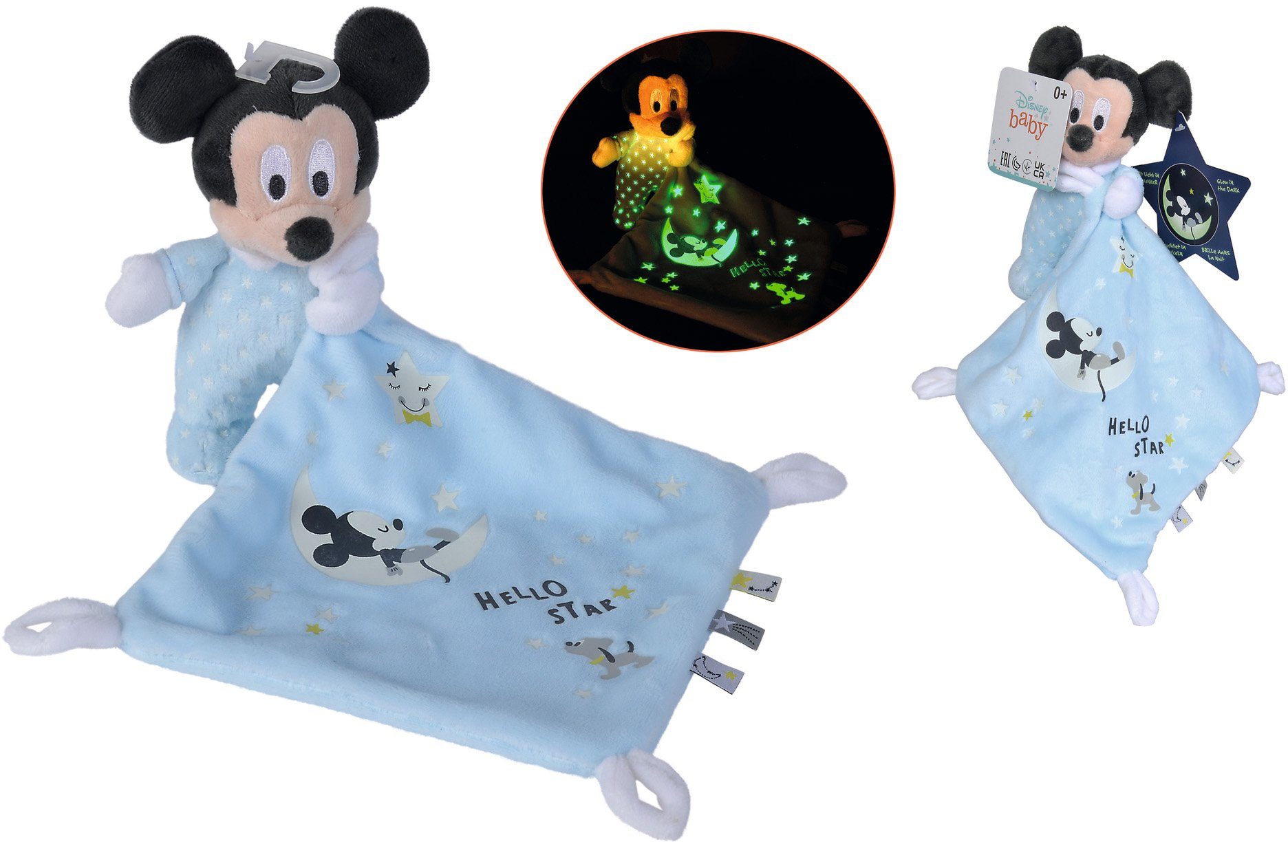 mit Elementen dark, Night, leuchtenden Schmusetuch the Glow Disney in SIMBA Starry Mickey