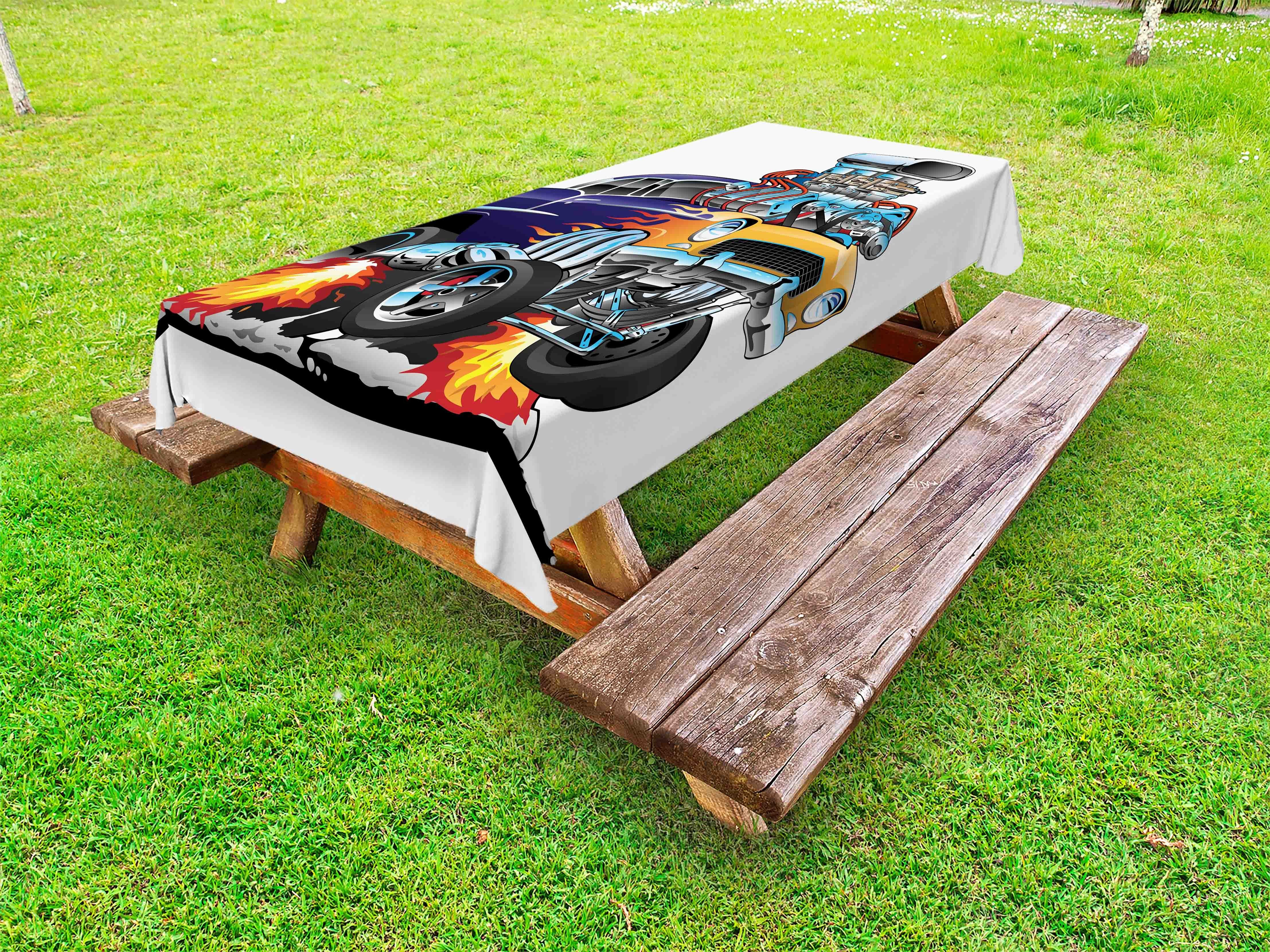 Tischdecke mit dekorative Rod Auto Hot Picknick-Tischdecke, Flammen waschbare Abakuhaus Rennauto