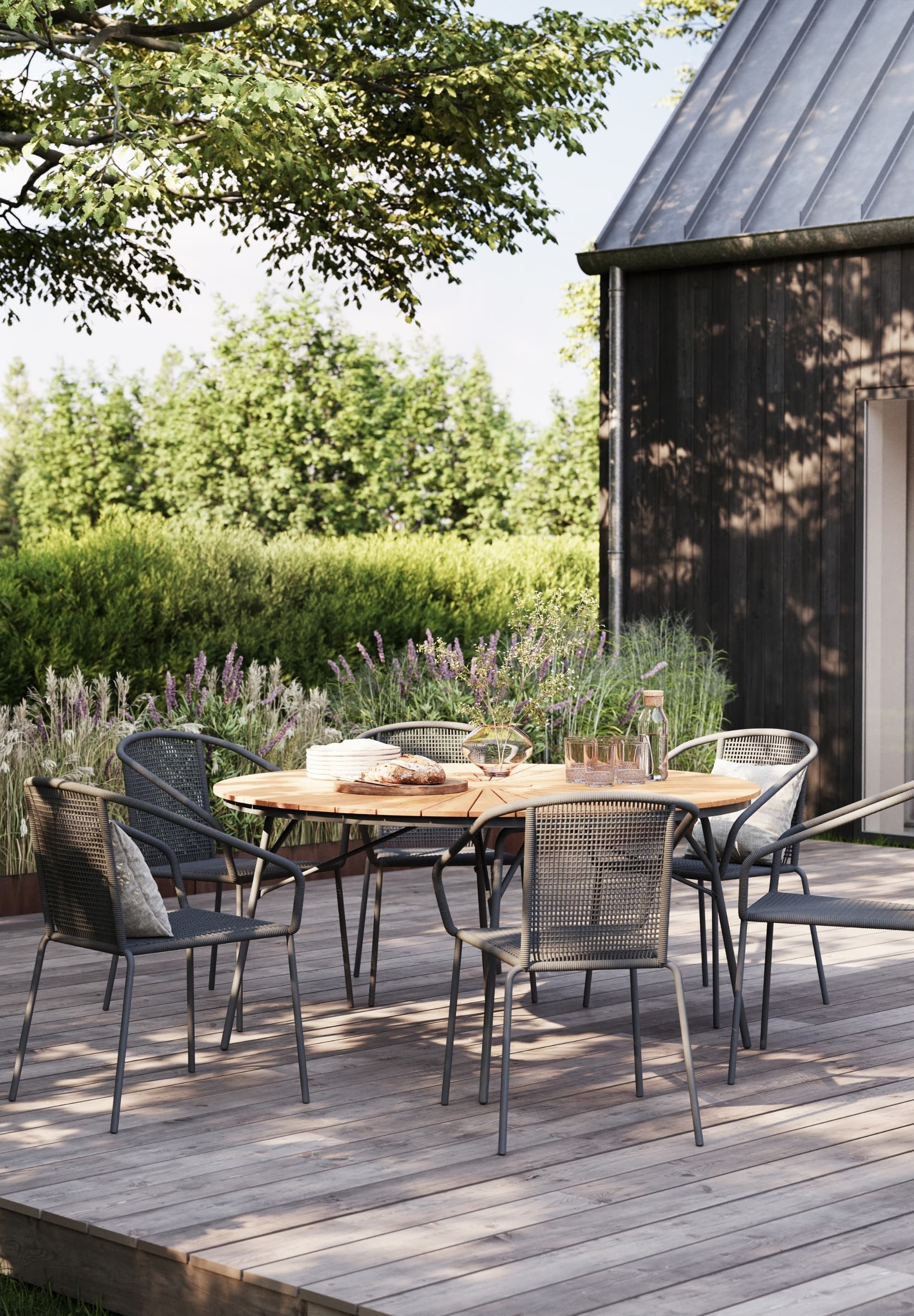 Cinas Sitzgruppe Ellen/Luno, Gartentisch, Rund, Teak, Aluminium, Retro, skandinavisch