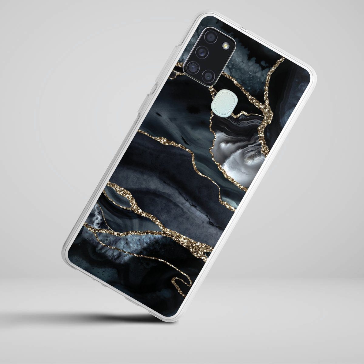 DeinDesign Handyhülle Glitzer Look Marmor Trends Dark marble gold Glitter look, Samsung Galaxy A21s Silikon Hülle Bumper Case Handy Schutzhülle