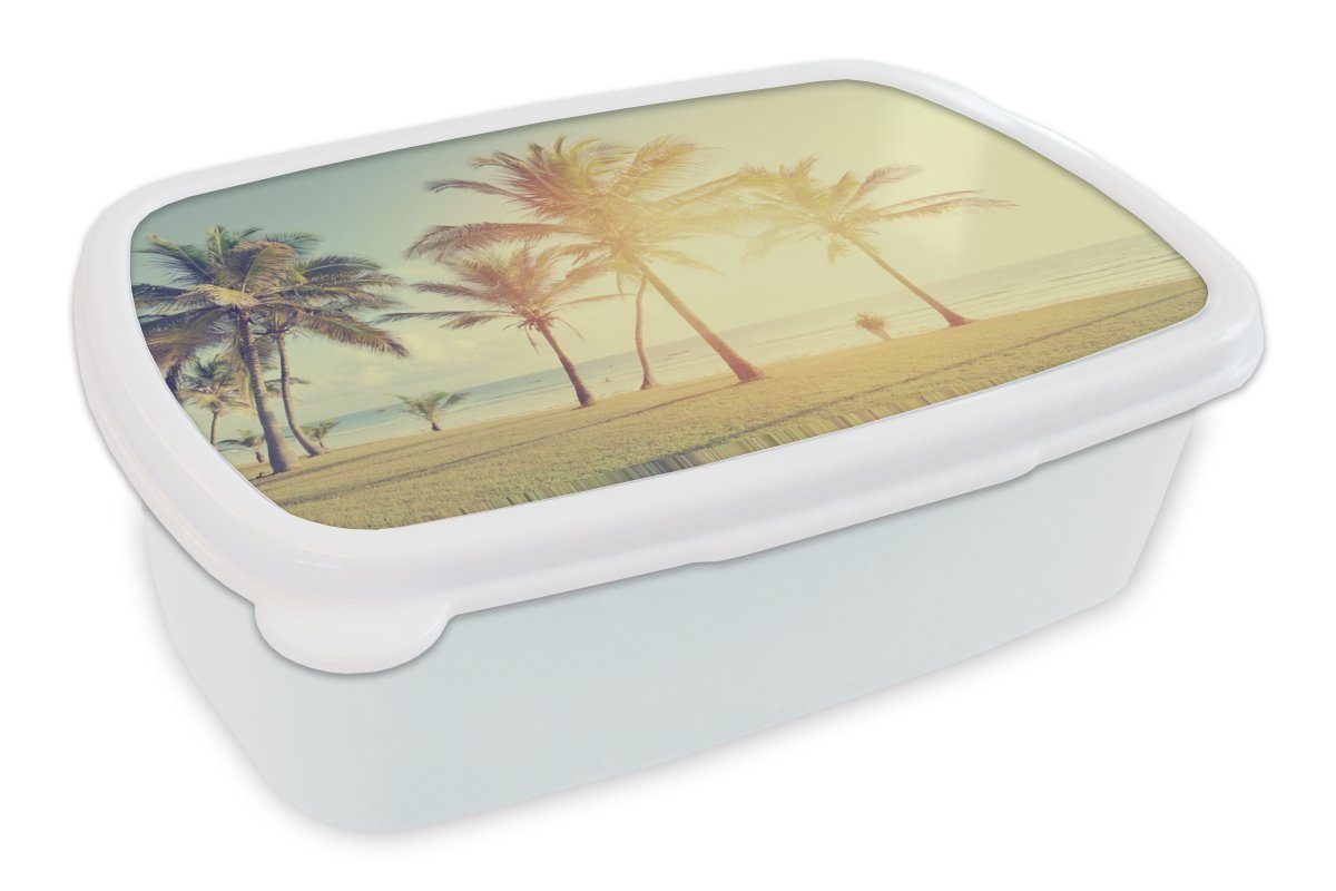 MuchoWow Lunchbox Meer - Palme - Sommer - Sonne - Strand, Kunststoff, (2-tlg), Brotbox für Kinder und Erwachsene, Brotdose, für Jungs und Mädchen weiß