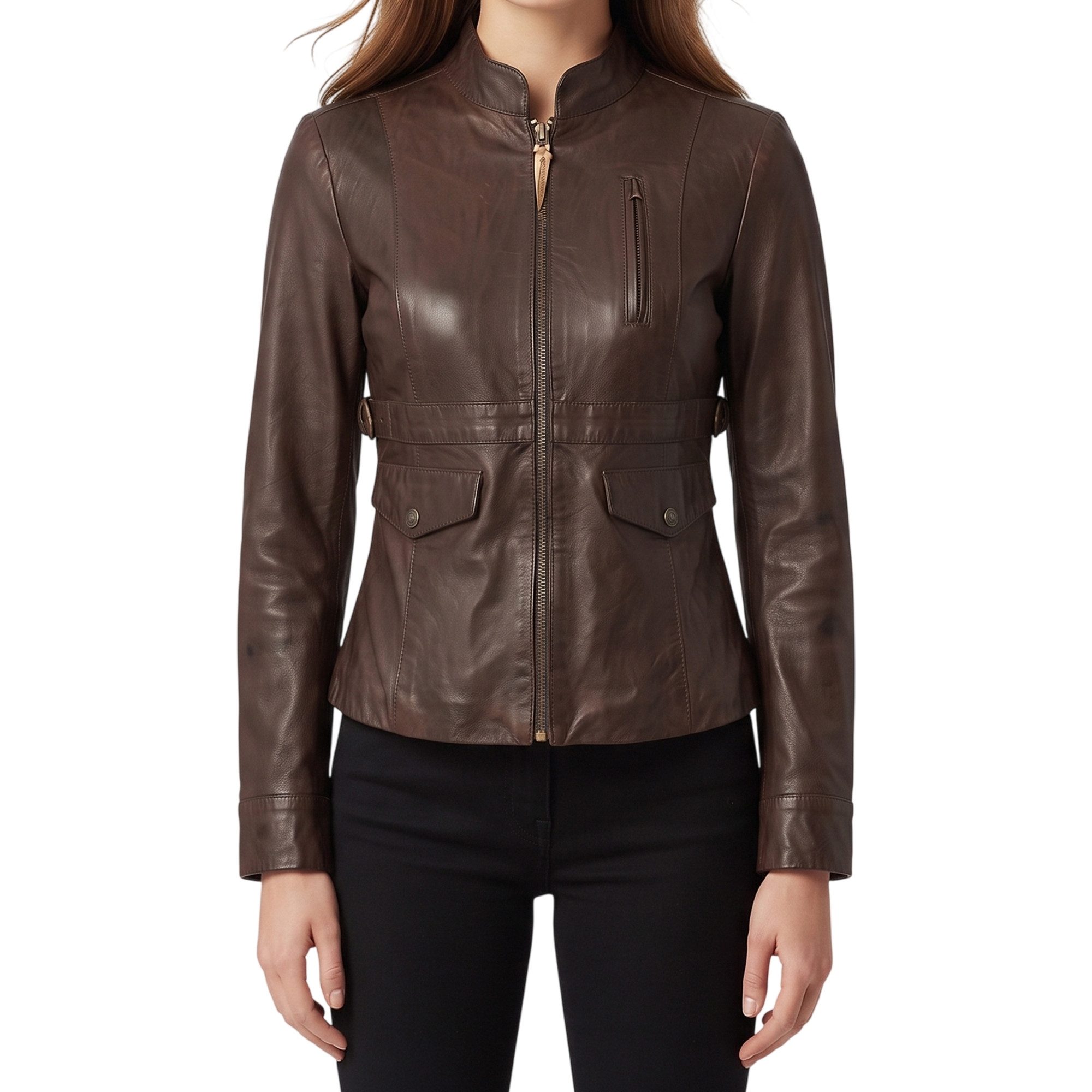 German Wear Lederjacke Trend 406J Damen Lederjacke Jacke aus Lamm Nappa Leder Braun