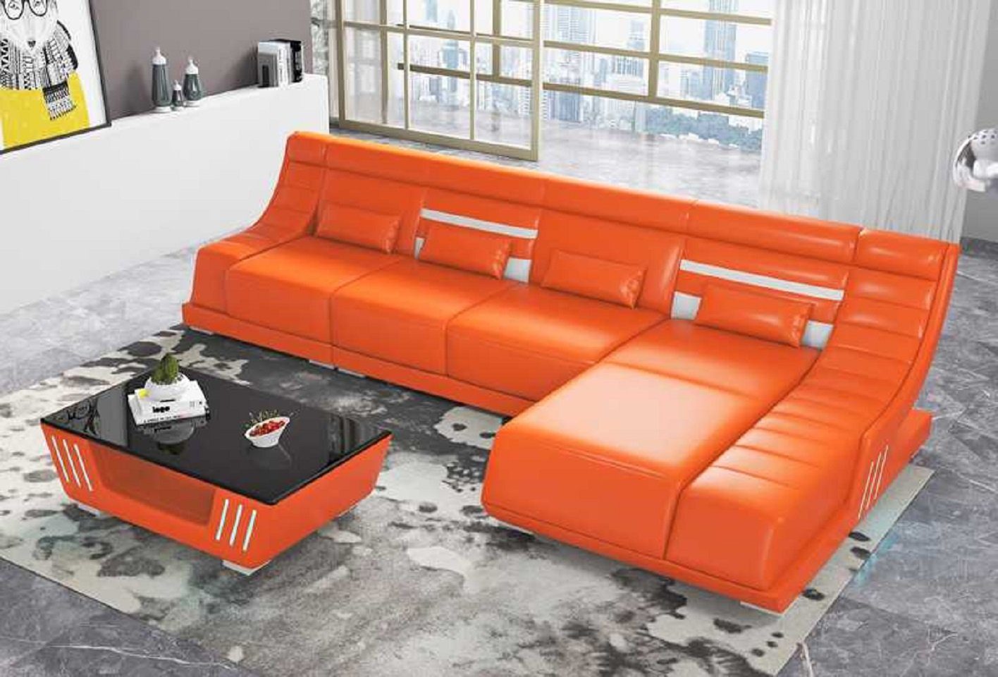 JVmoebel Ecksofa Designersofa Ecksofa Sofa L Form Kunstleder Polster Sofas Eck, 3 Teile, Made in Europe Orange