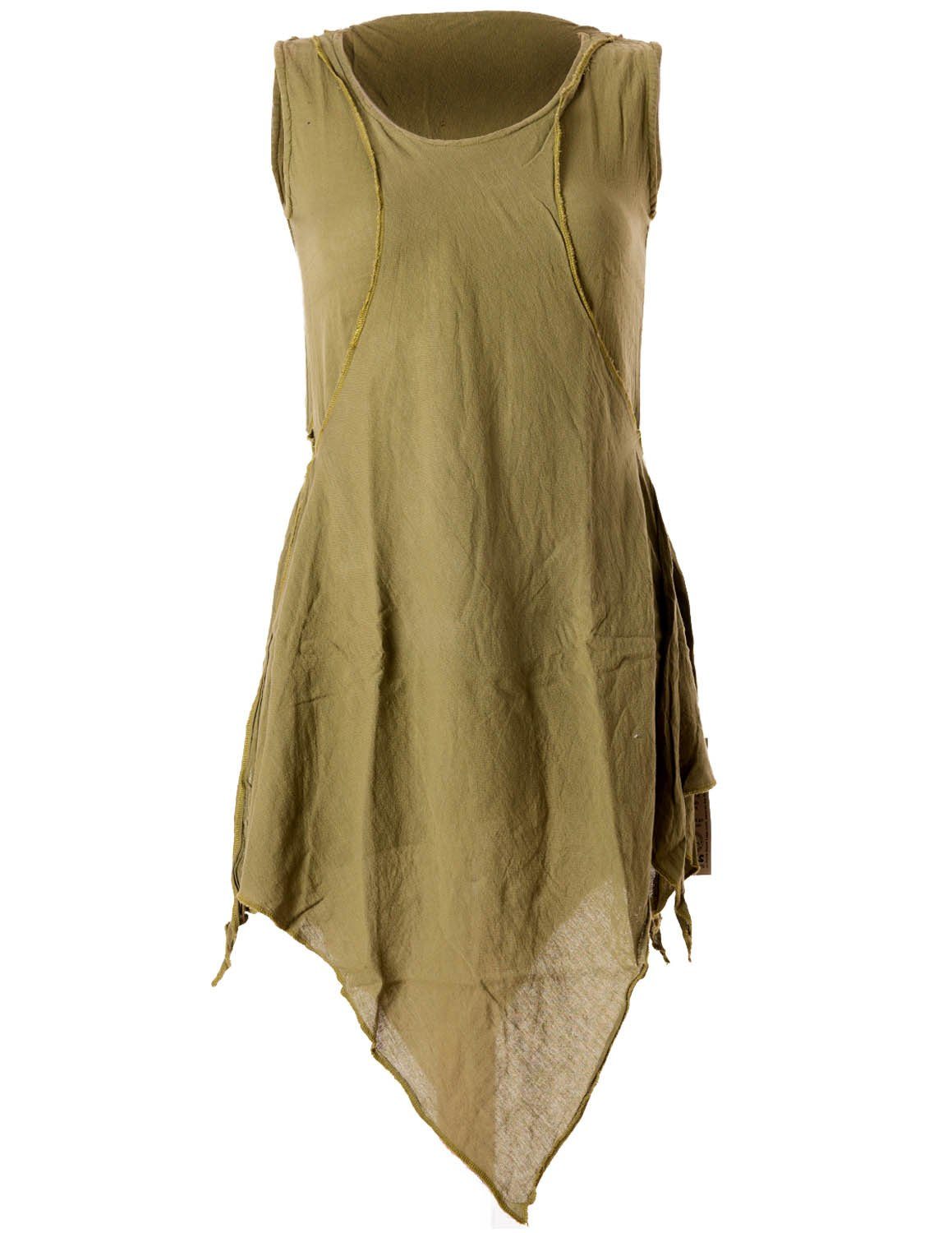 Vishes Tunikakleid Zipfeliges Lagenlook Shirt Tunika im Used-Look Hippie, Ethno, Elfen, Goa Style oilve