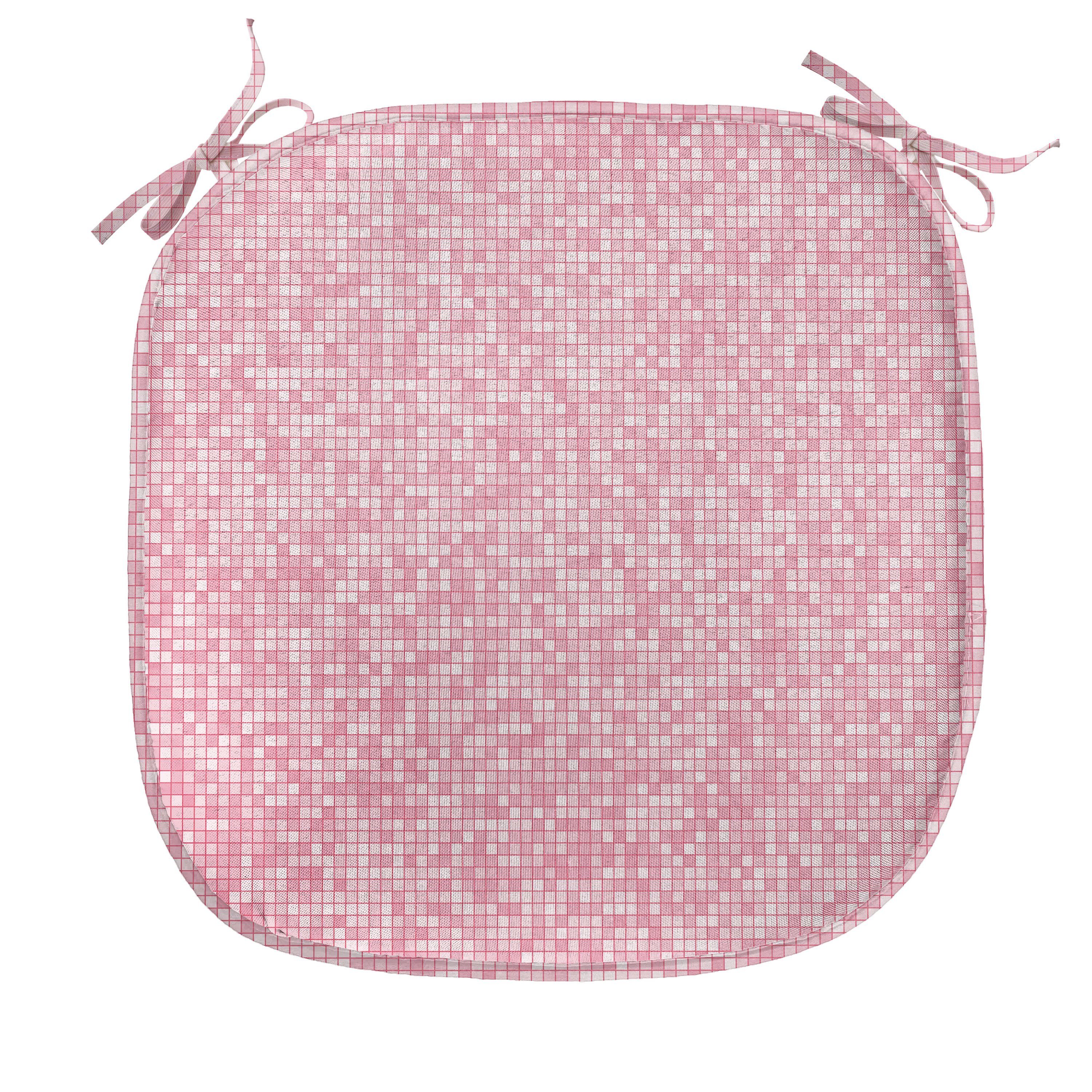 wasserfestes Stuhlkissen Weiß Gitter Kissen Riemen Dekoratives Pink mit und für Küchensitze, Abakuhaus Gingham