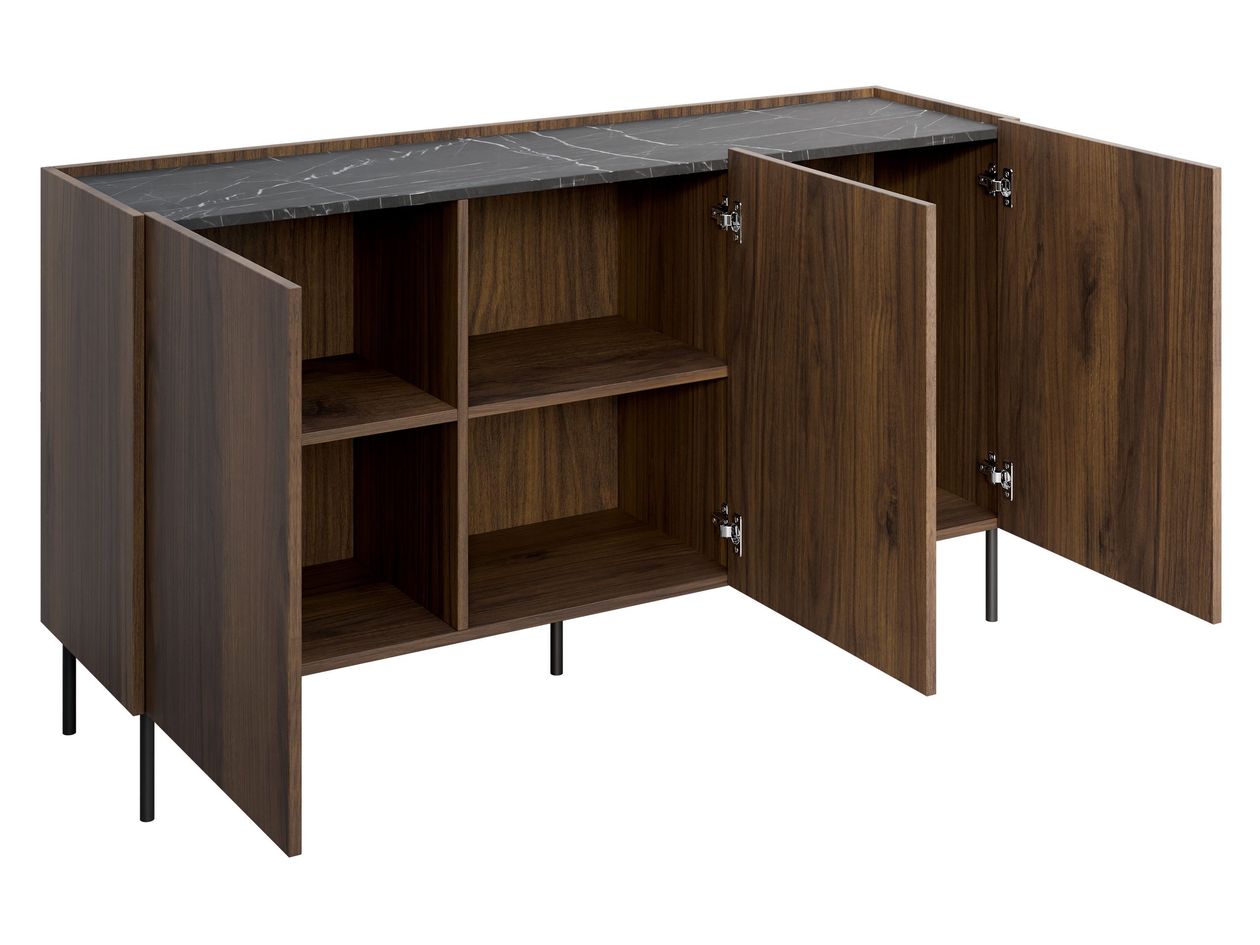 MIRJAN24 Kommode Tewos K144 (mit drei Drehtüren), 144x37x78 cm, Schwarze Metallfüße
