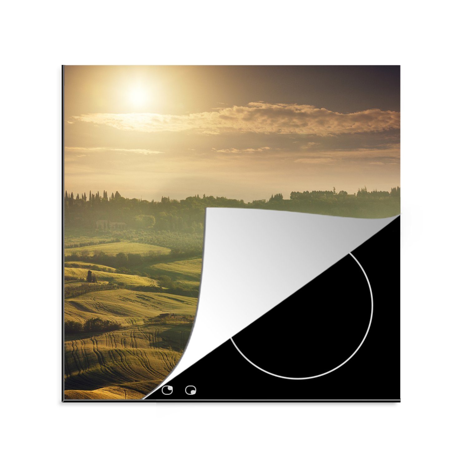 MuchoWow Herdblende-/Abdeckplatte Toskana - Landschaft - Sonne, Vinyl, (1 tlg), 78x78 cm, Ceranfeldabdeckung, Arbeitsplatte für küche