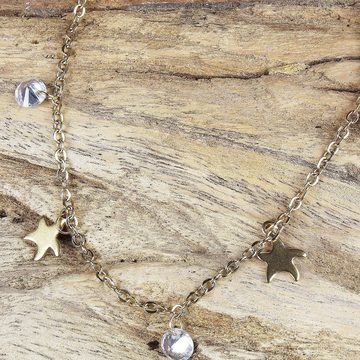 KARMA Fußkette mit Anhänger Fußkettchen mit Kristallen und Sternen gold, Fußkette Fussschmuck Dmen mit Anhänger