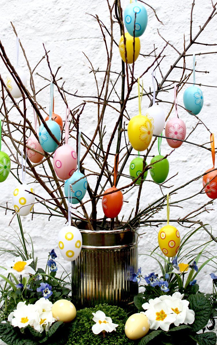 Deko Dekoration für Ostern in bunten Farben mit Band zum Aufhängen 24 Stück Ostereier Kunststoffeier
