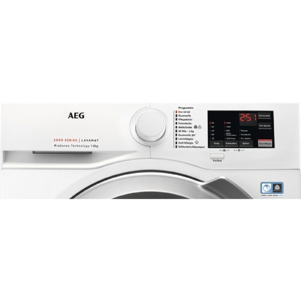 AEG Waschmaschine Frontlader 8kg LED-Display Aqua A EEK: Control L6FL831EX Kindersicherung
