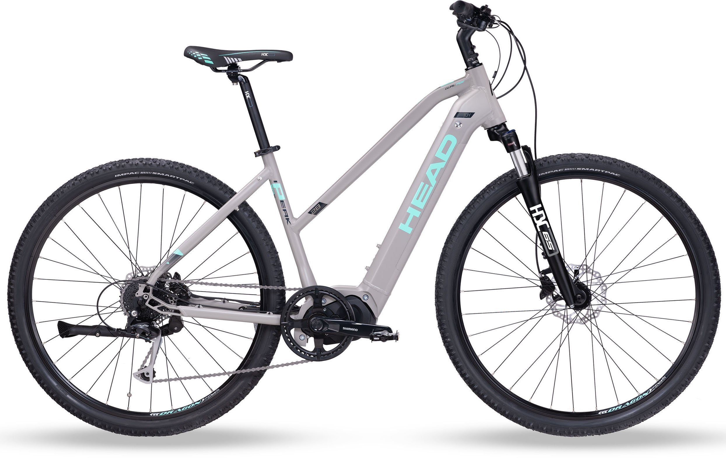 Head E-Bike e I-Peak II, 9 Gang S-Ride RDM300 Schaltwerk, Kettenschaltung, Mittelmotor, 504 Wh Akku, Pedelec, Elektrofahrrad für Damen, Crossrad