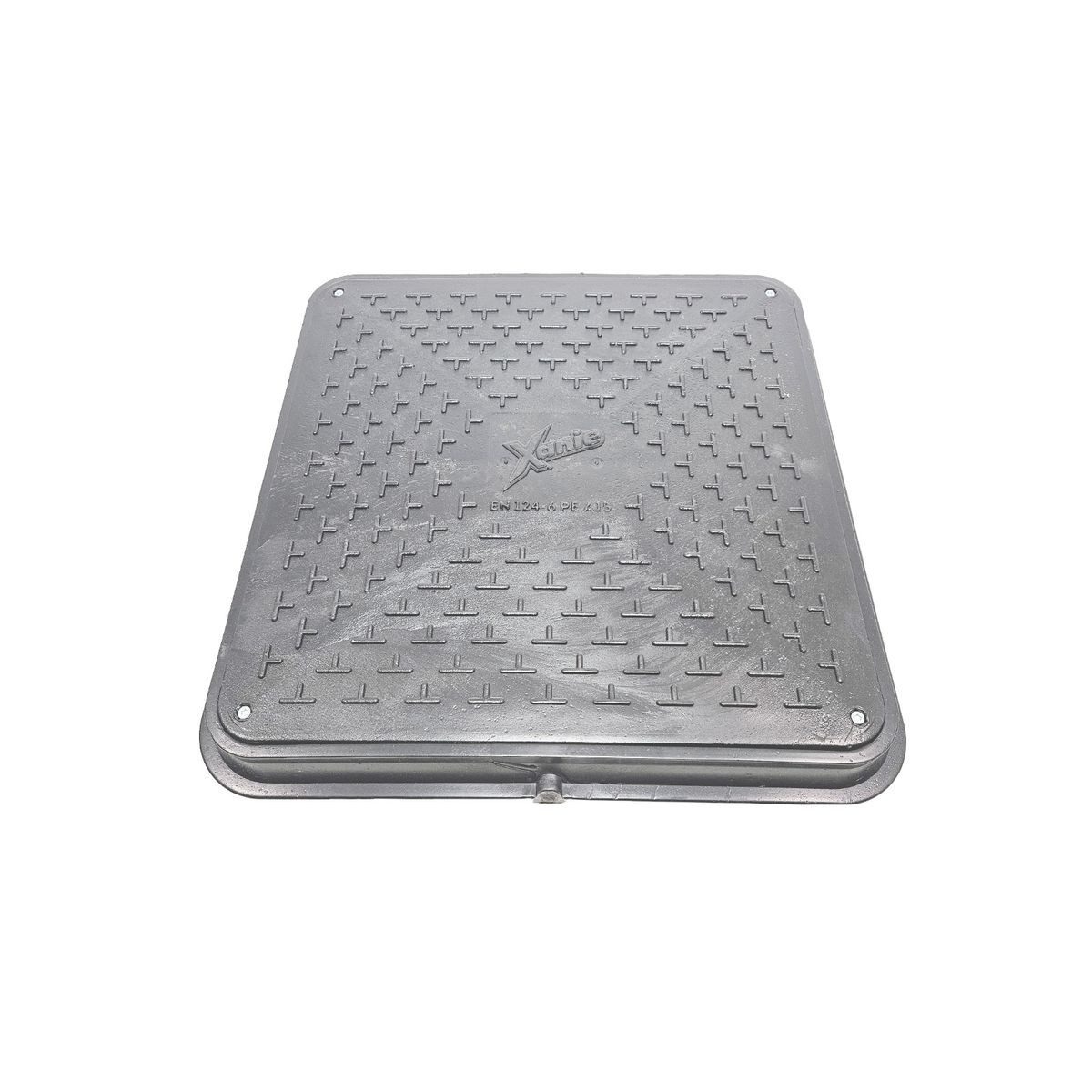 Xanie Erdschacht Schachtdeckel mit Rahmen + Verriegelung 710x710mm Kunststoff A15, 71x71x7 cm, 3-St., Grau, begehbar, rutschsicher, korrosionsbeständig