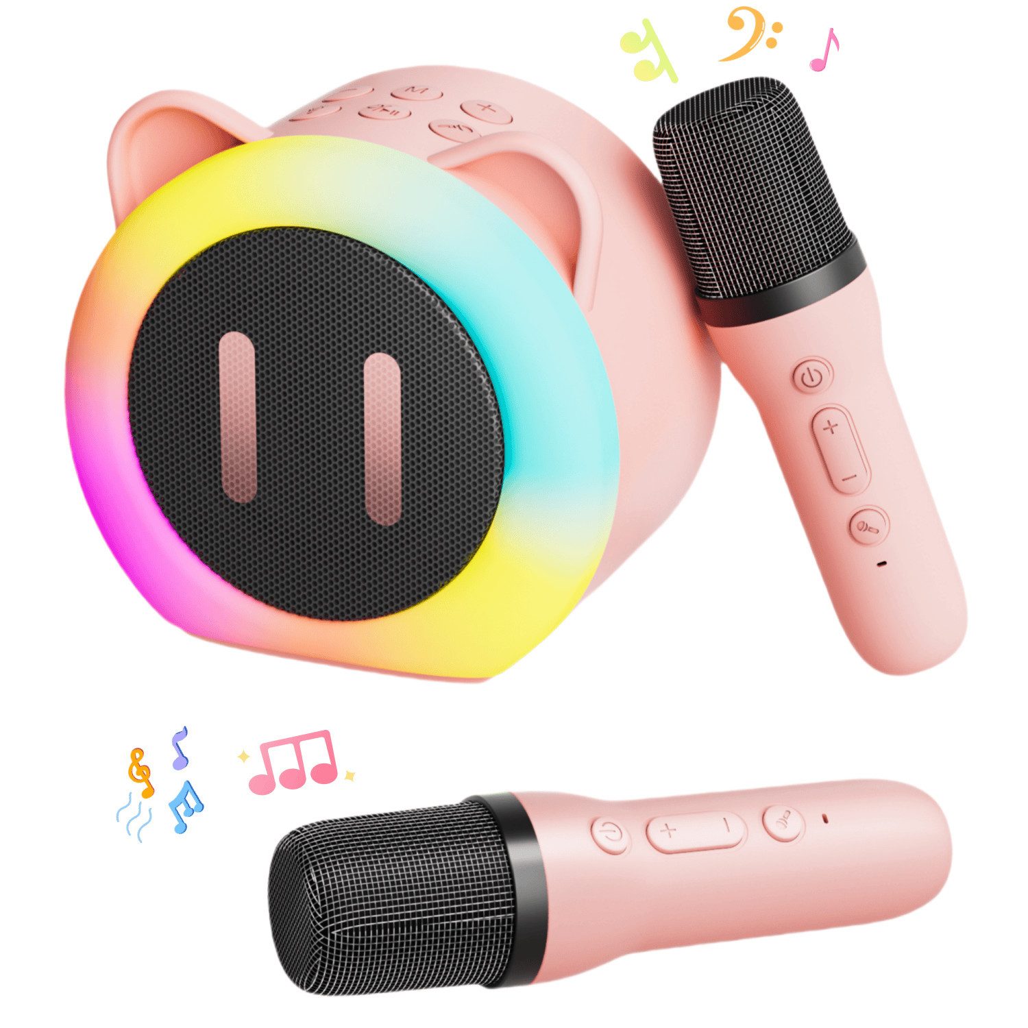 Forrlite Mikrofon Mini Bluetooth Karaoke Maschine mit 2 Drahtlosen Mikrofonen (mit Sprachveränderungseffekten und LED-Licht), Tragbare Bluetooth Lautsprecher Box, Jungen Mädchen Geschenke