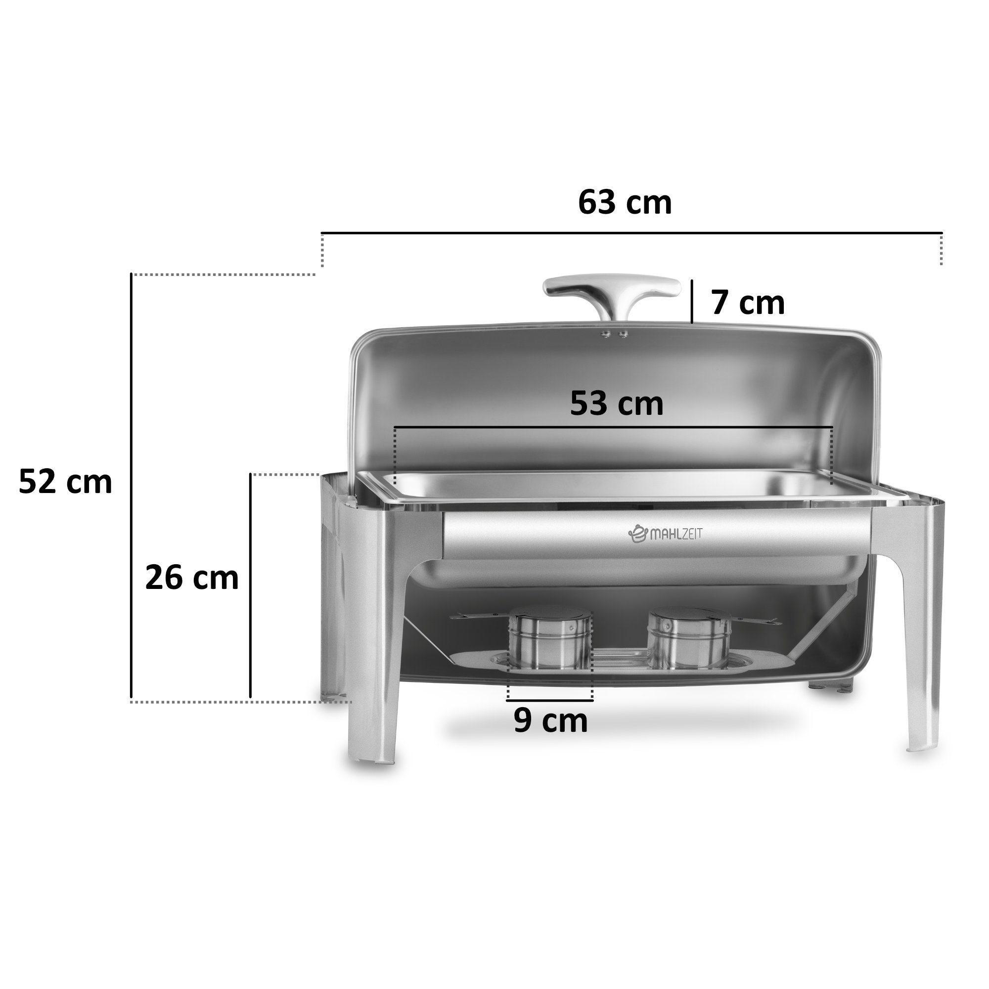 Mahlzeit Speisenwärmer Edelstahl Chafing Dish, 8 Liter, Rolltop, Speisenwärmer, Wärmebehälter, (6-tlg), Leises schließen dank Gummi Stopper – Bild 3 von 5