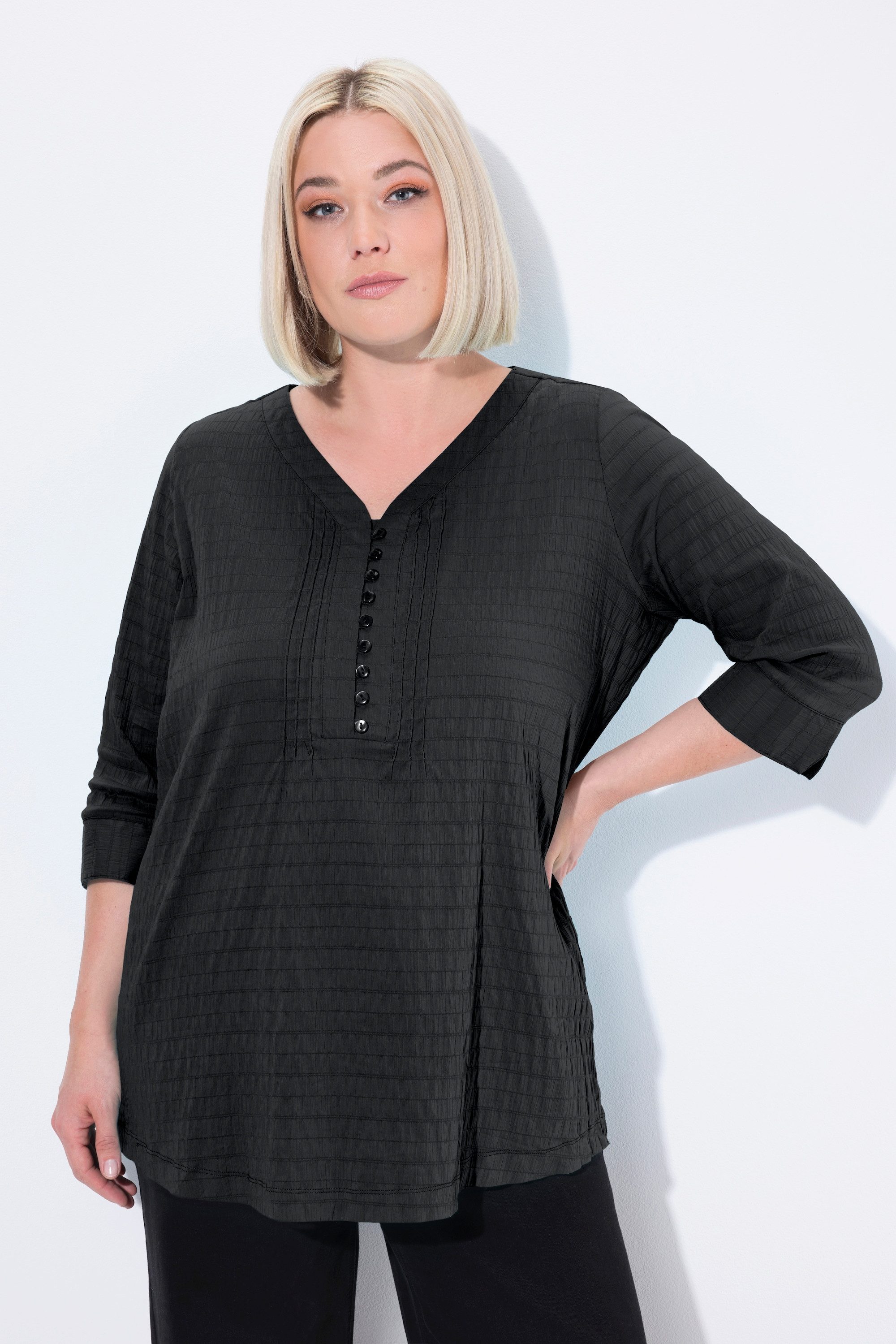 Ulla Popken Tunika Bubble-Tunika Biesen Herzausschnitt 3/4-Arm