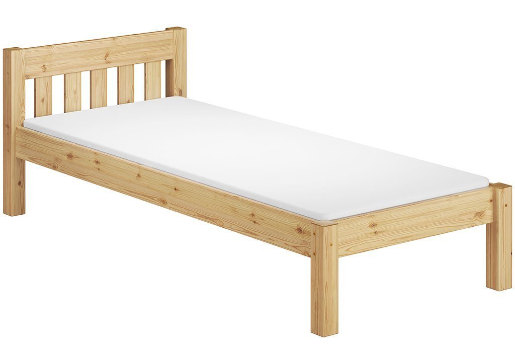 und Massivholz mit Einzelbett Bett ERST-HOLZ lackiert 100x200 Kieferfarblos Kiefer Rost Matratze,