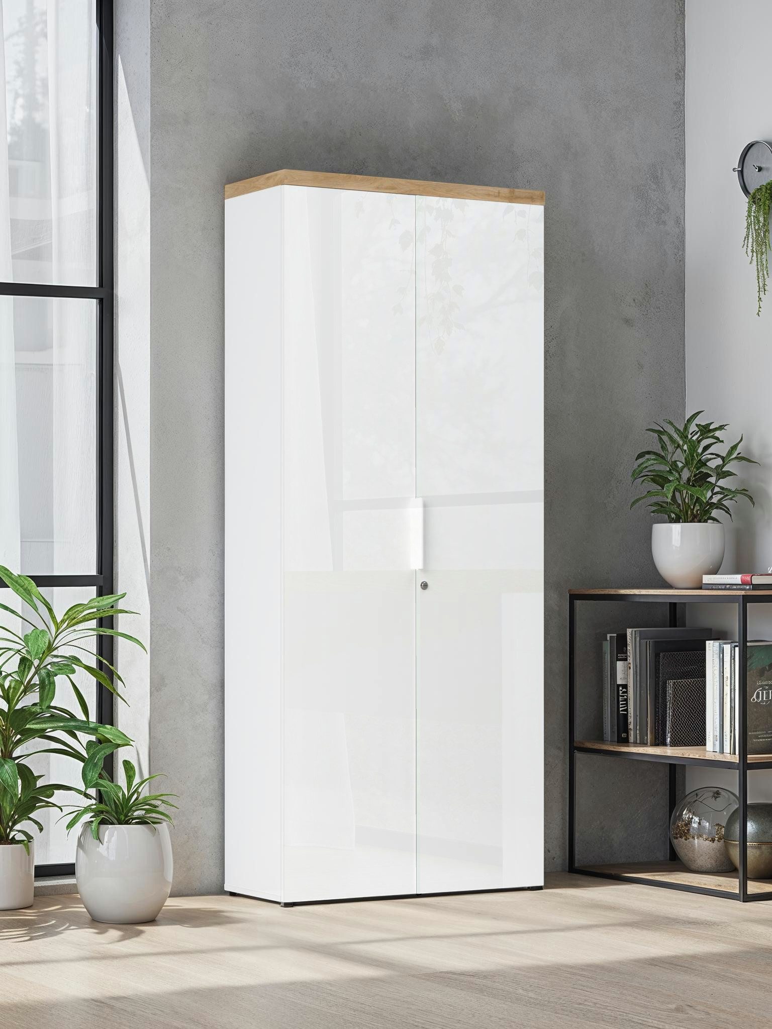 Home affaire Aktenschrank Easy B/H 81/193 cm, Büroschrank, Mehrzweckschrank mit 2 Türen abschließbar, 4 Böden, Metallgriffe, Top 38 mm stark – Bild 5 von 5