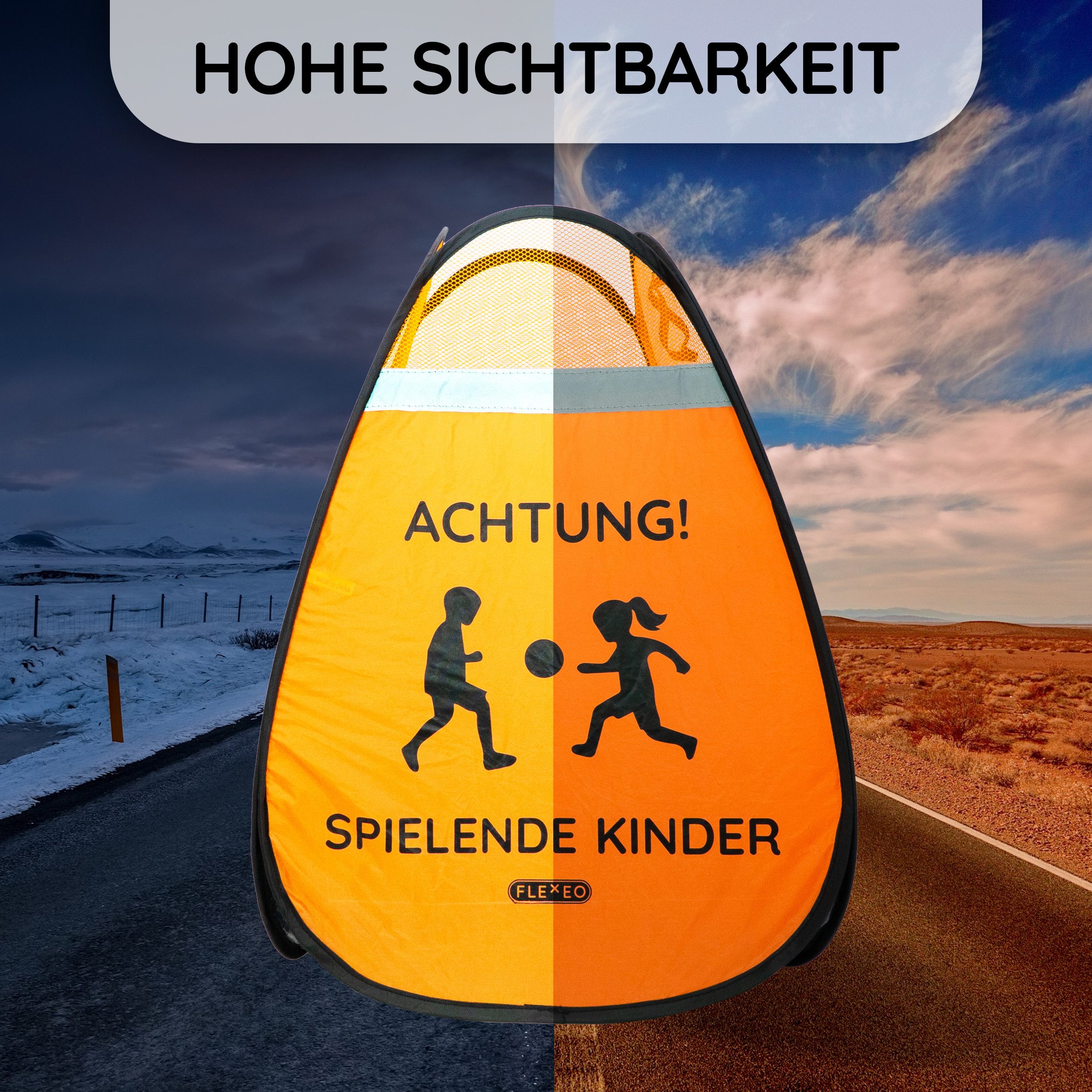 FLEXEO Warndreieck "Achtung! Spielende Kinder", 1-tlg., Warnwürfel Warnschild, orange – Bild 4 von 5