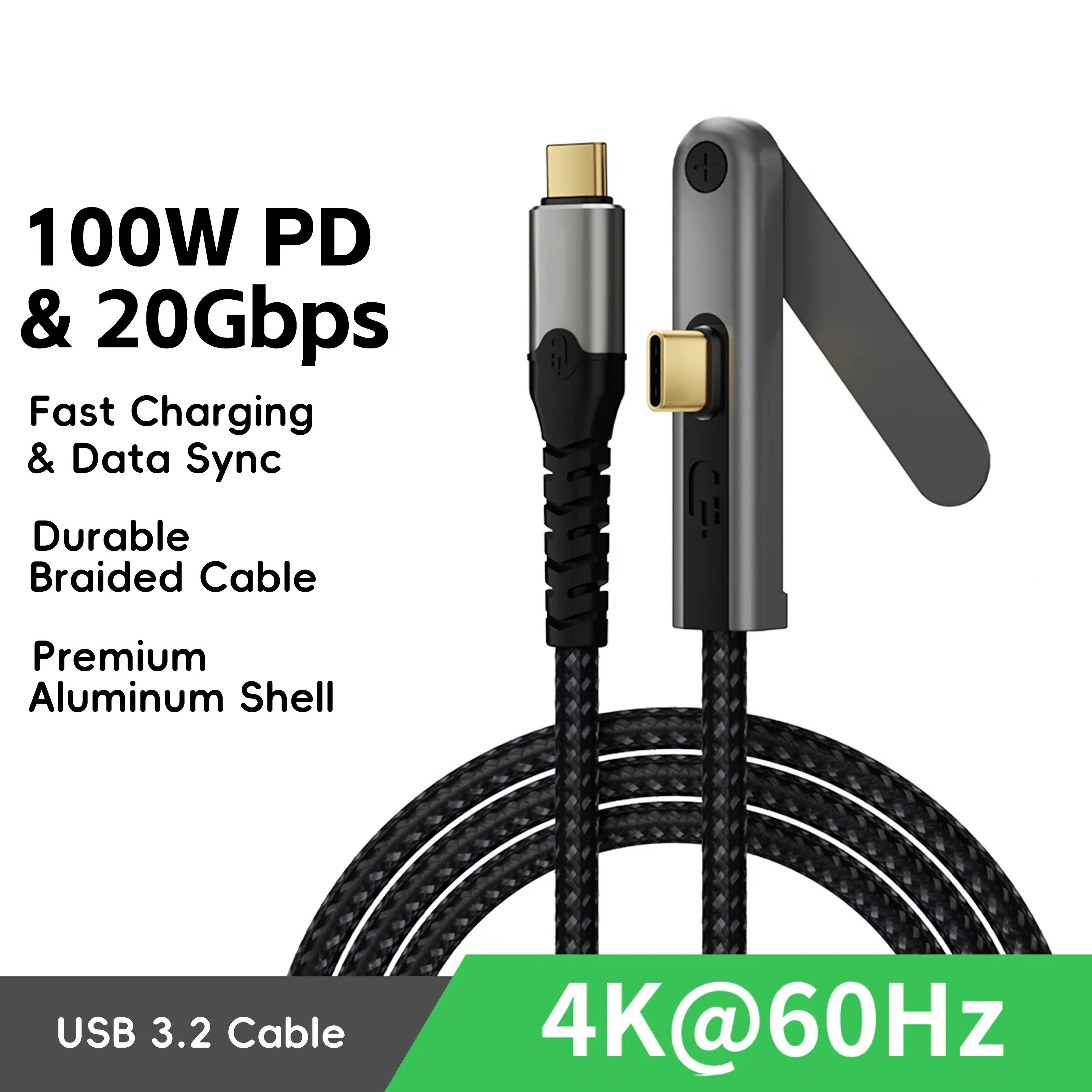 Bolwins E23 USB-C Kabel mit Ständer für Smartphone & Laptop PD 100W 4K USB USB-Kabel, USB-C-Stecker, USB-C-Stecker (200 cm), Klappbarer Standfuß, USB 3.2 20 Gbi – Bild 2 von 5