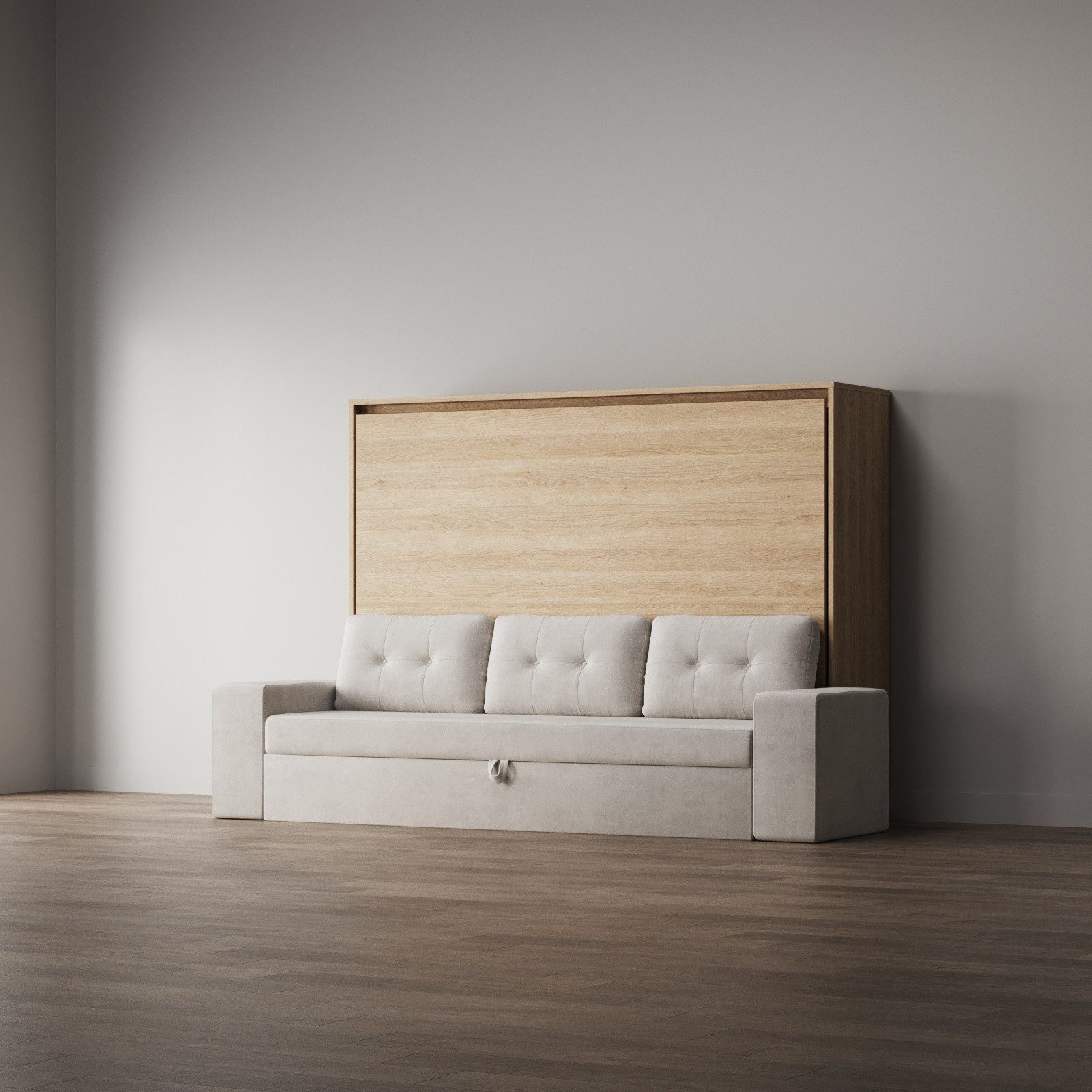 SMARTBett Schrankbett Schrankbett 160x200 Horizontal M2 (Tiefe 55cm) inkl.SOFA Sandgrau