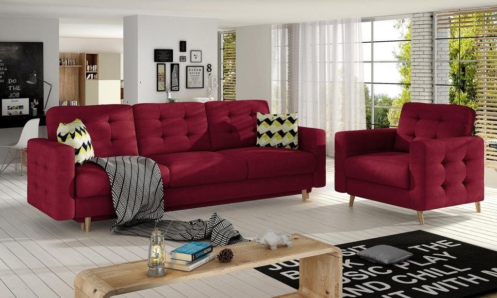 JVmoebel Wohnzimmer-Set Sofagarnitur 3+1 Sitzer Sitzpolster Leder Sofas Couchen Polster Sofa Rot