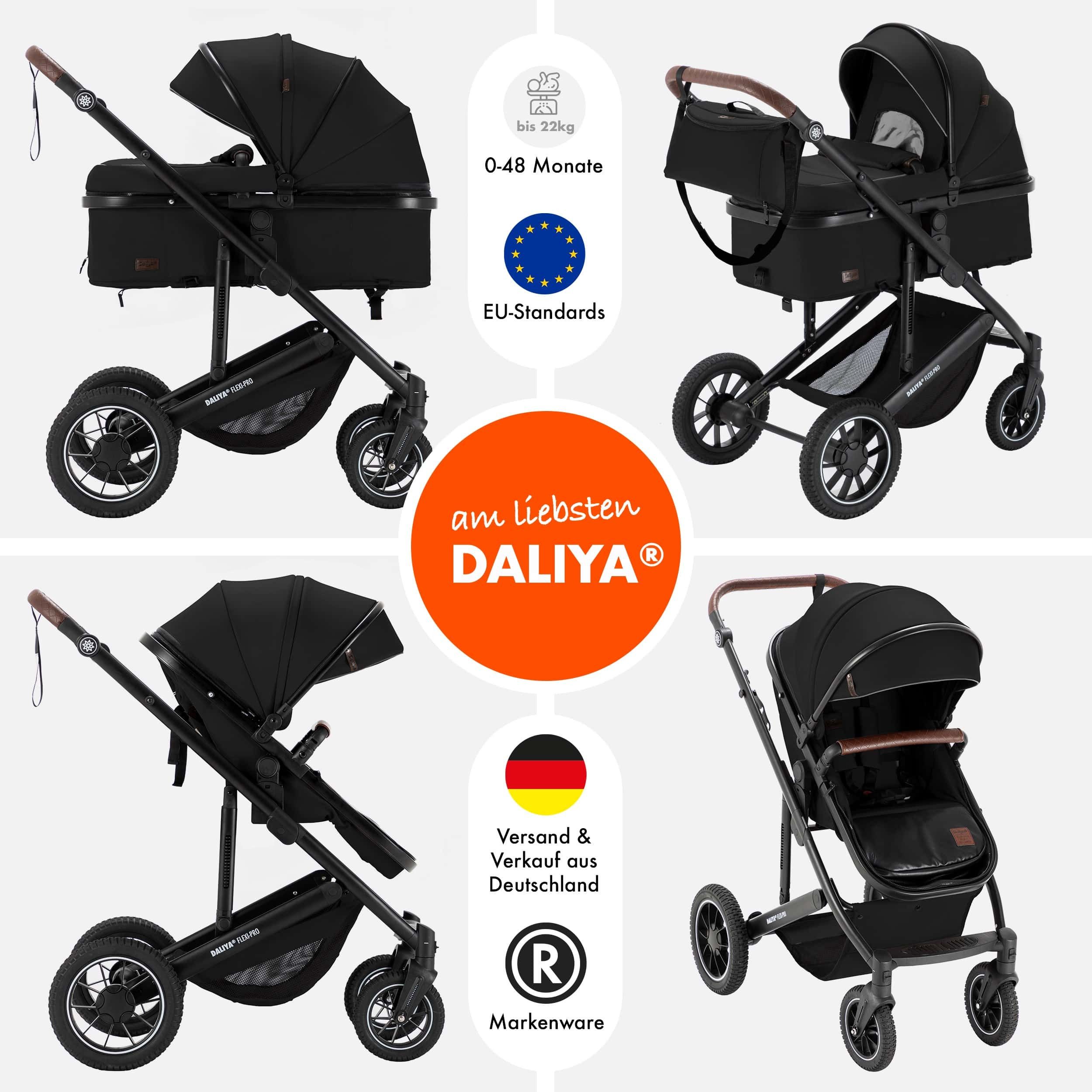 Daliya® Kombi-Kinderwagen FLEXI-PRO 2in1 Kinderwagen & Buggy, Reisekinderwagen, XXL Set, (10-tlg), modernes Design, Alu-Rahmen, Gummireifen, abnehmbare Gurte, UV 50+