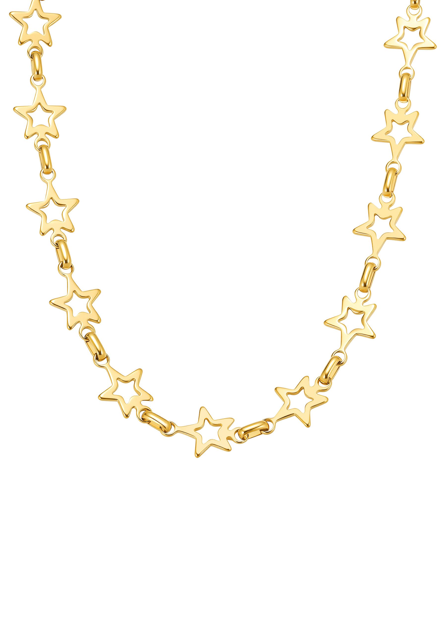 Hey Happiness Choker Stern Damen Halskette vergoldet aus Edelstahl, Statement Wasserfeste Kette mit Stern-Gliedern, Geschenk für Frauen