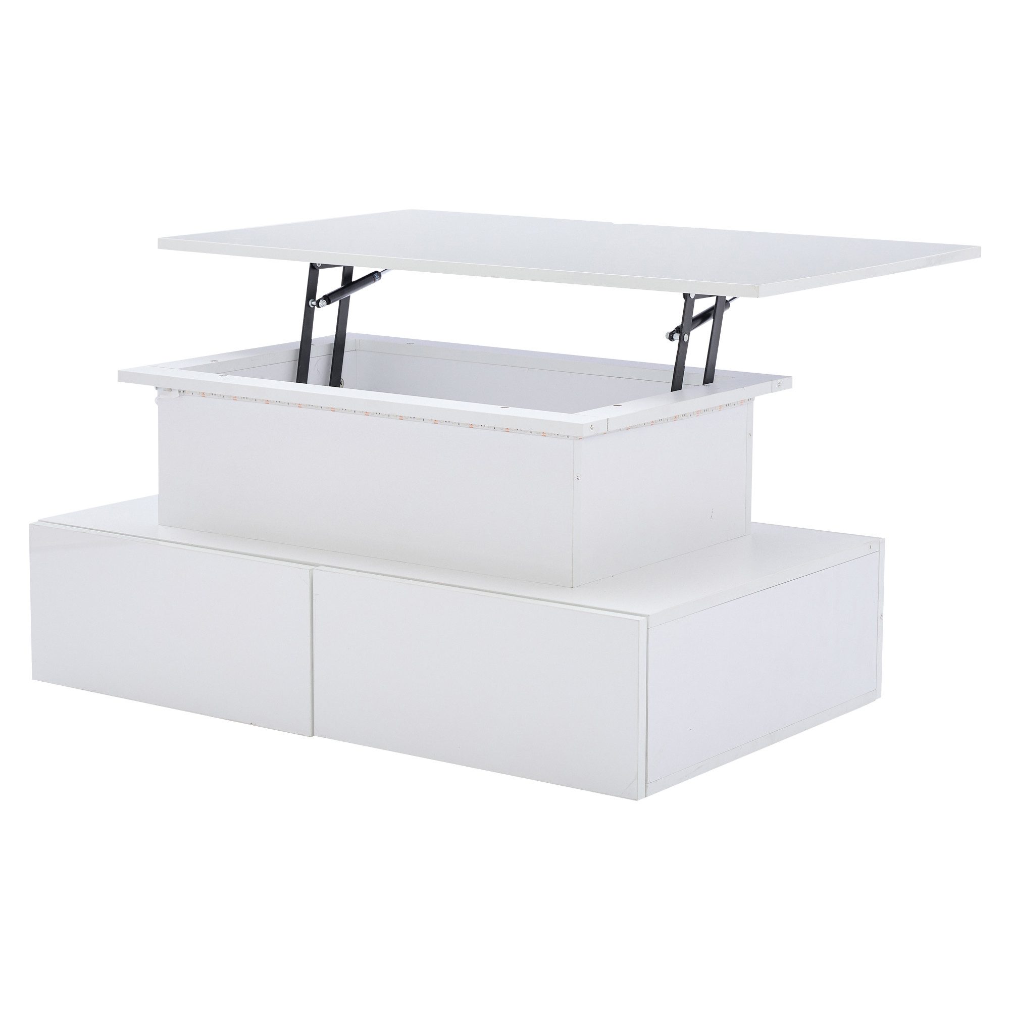 KLAM HOME Couchtisch Höhenverstellbarer Couchtisch Mit LED Beleuchtung Und Schublade (Moderner Beistelltisch 90x55x41 cm mit ausziehbarer Tischplatte), Couchtisch mit Stauraum, Click-to-Open Schubladen & App-LED