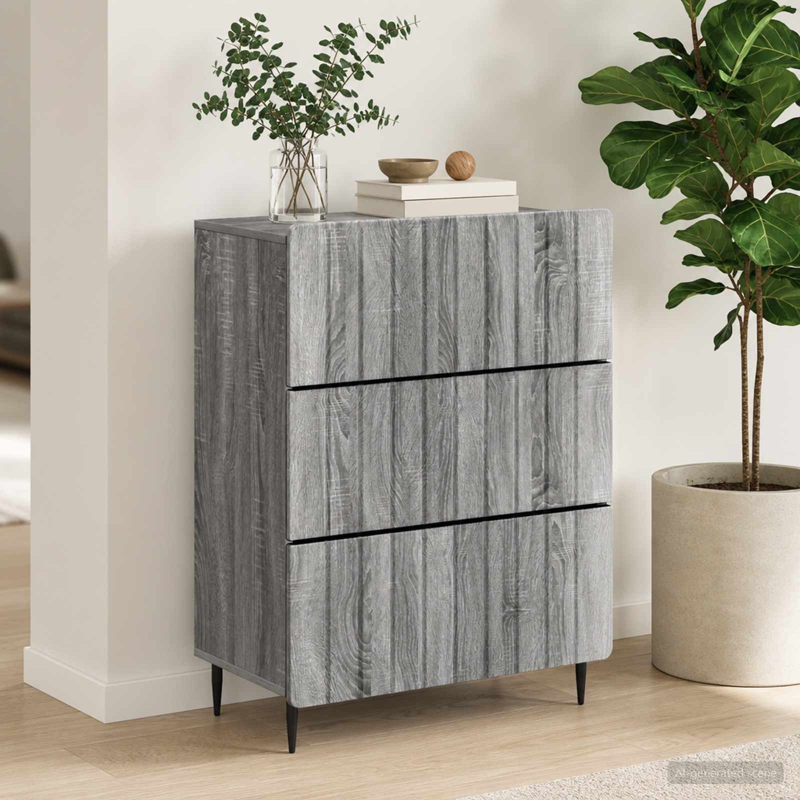 vidaXL Schranksystem Schubladenschrank 66 x 34,5 x 92 cm Holzwerkstoff Sonoma-Grau (1-St)