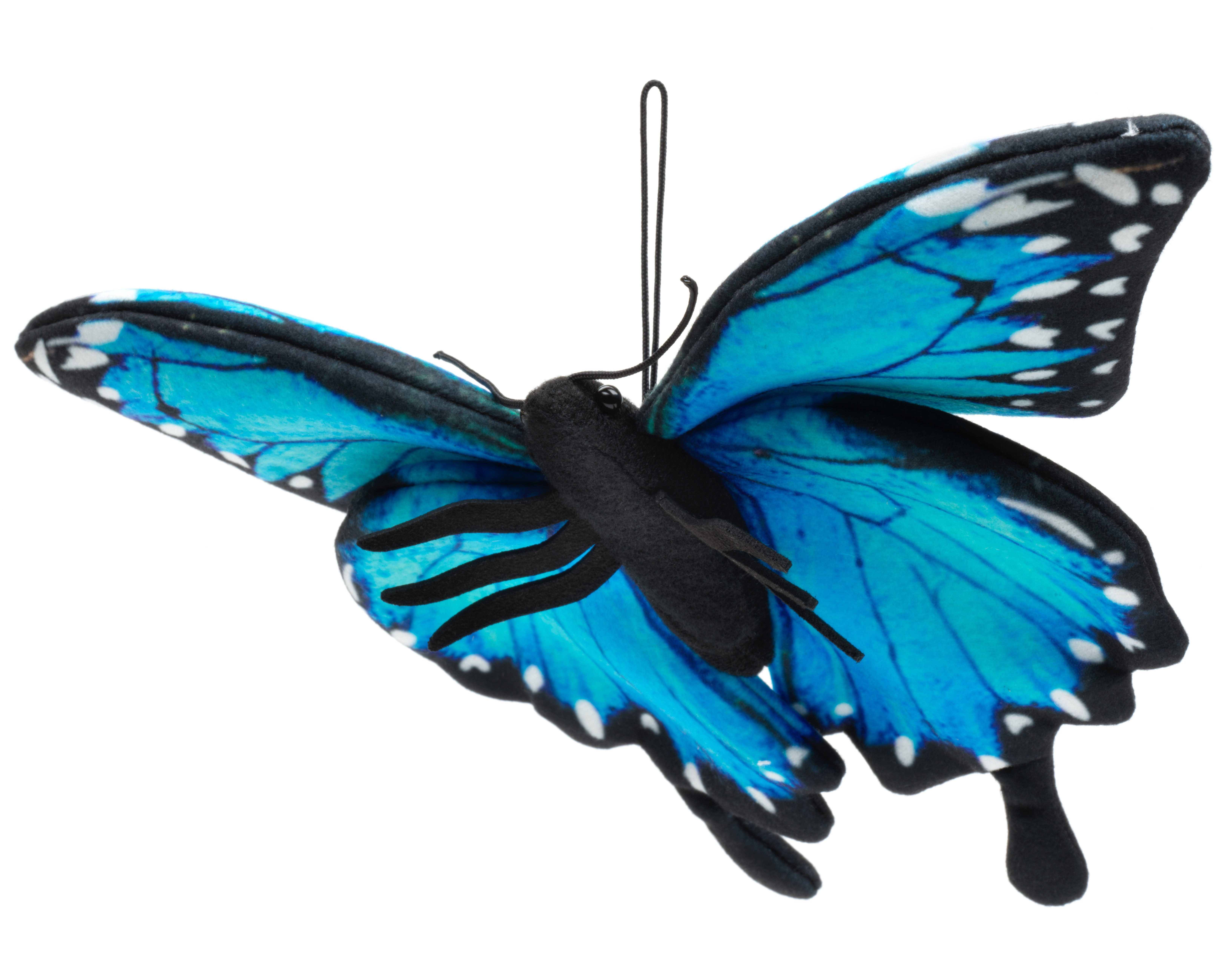 Uni-Toys Kuscheltier Schmetterling blau (mit Schlaufe) - 26 cm (Breite) - Plüschtier, zu 100 % recyceltes Füllmaterial