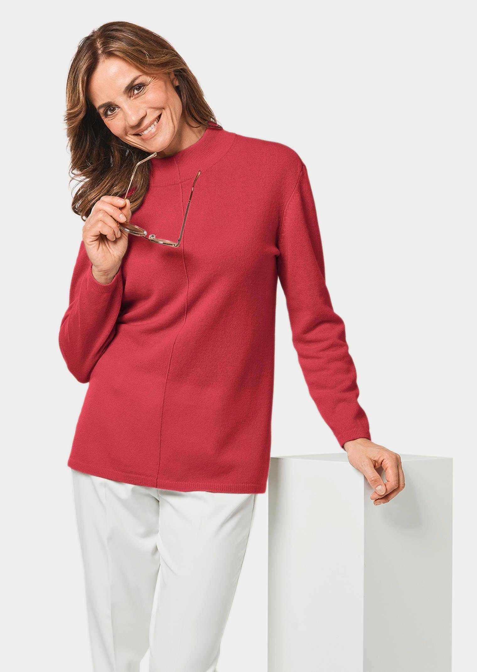 GOLDNER Strickpullover Kurzgröße: Kaschmirpullover mit Kragen & Ziernaht Unifarbenes Design mit modernem Stehbundkragen