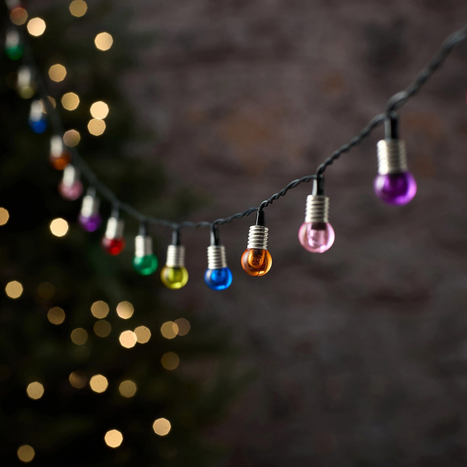 Lights4fun LED-Lichterkette Bunte 50er LED-Kugel-Lichterkette für außen mit Timer