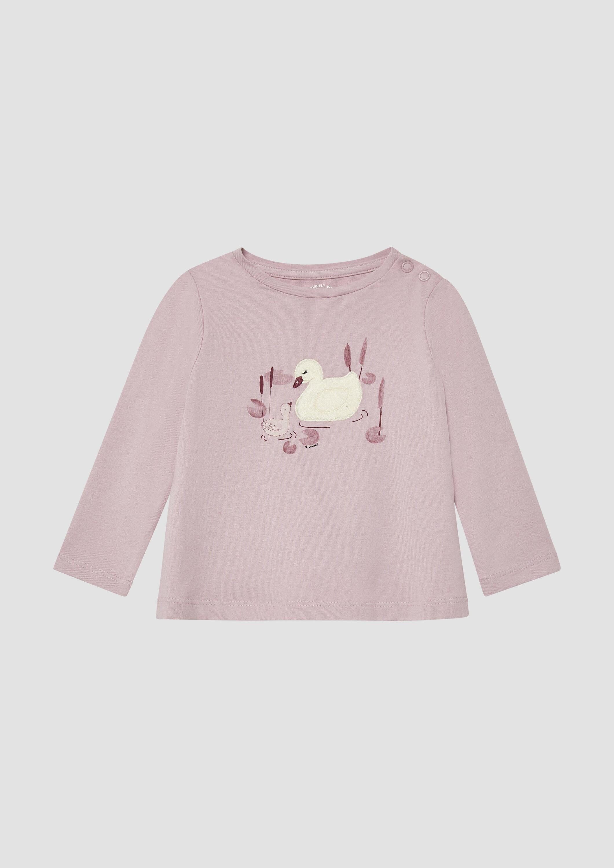 s.Oliver Langarmshirt T-Shirt Ausgestelltes Langarmshirt mit Print und Applikation
