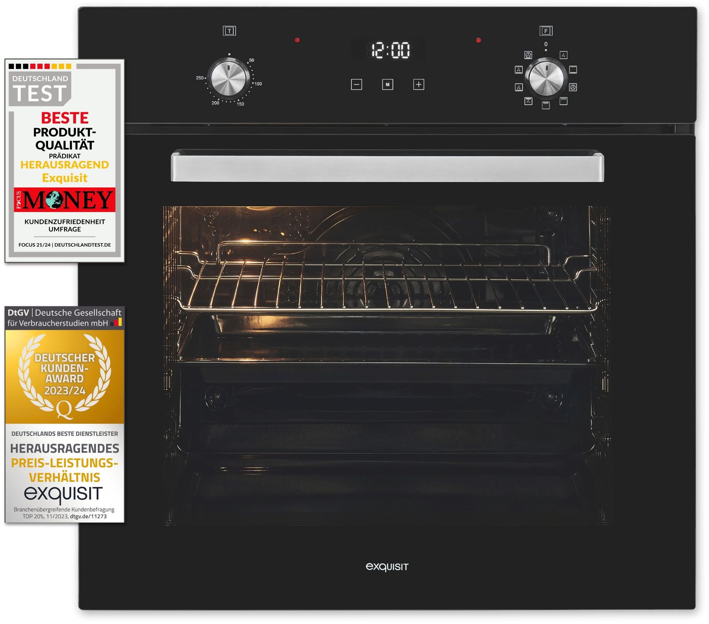 exquisit Backofen EBE76-9-H-020, mit 1-fach-Teleskopauszug, Pizzafunktion – ideal für Pizza, Focaccia und mehr!