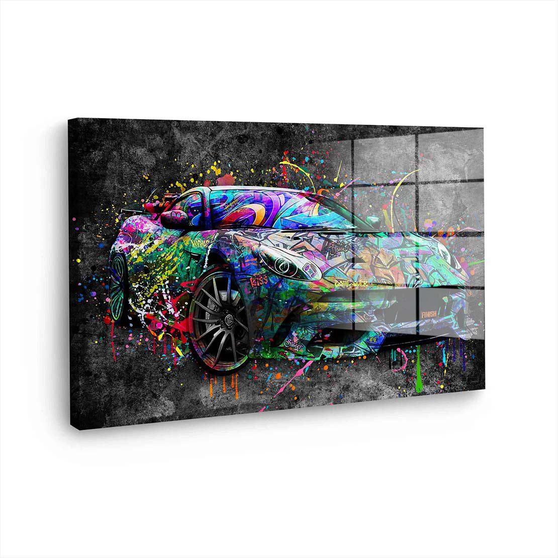 Artedinoi Acrylglasbild Sportwagen Graffiti Acrylglas Wandbild Bild Wanddeko Wohnzimmer XL