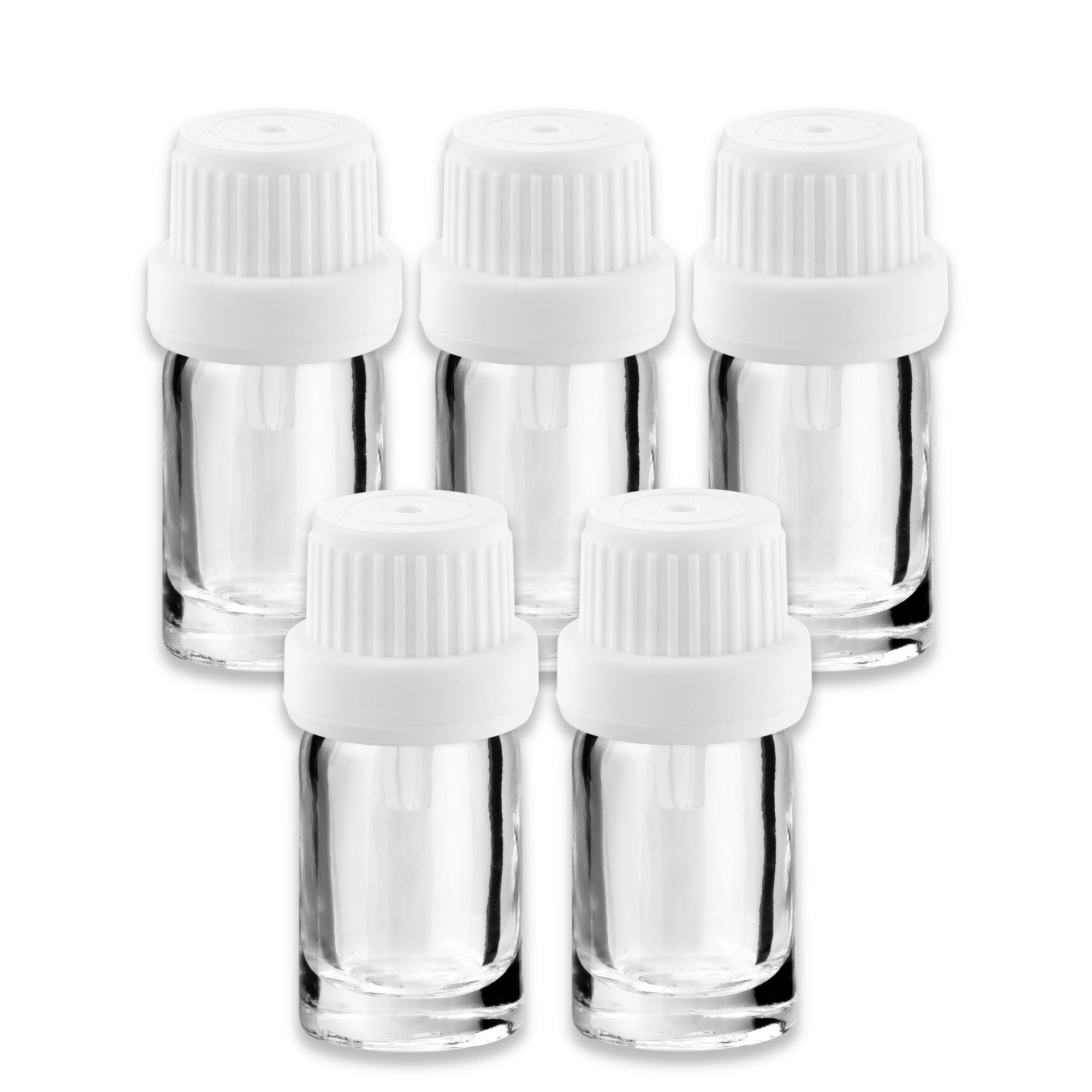 CK Verpackung GmbH Tropfer 5x Klarglasflasche 5 ml mit weißem Tropfer Tropfen Probefläschchen Set