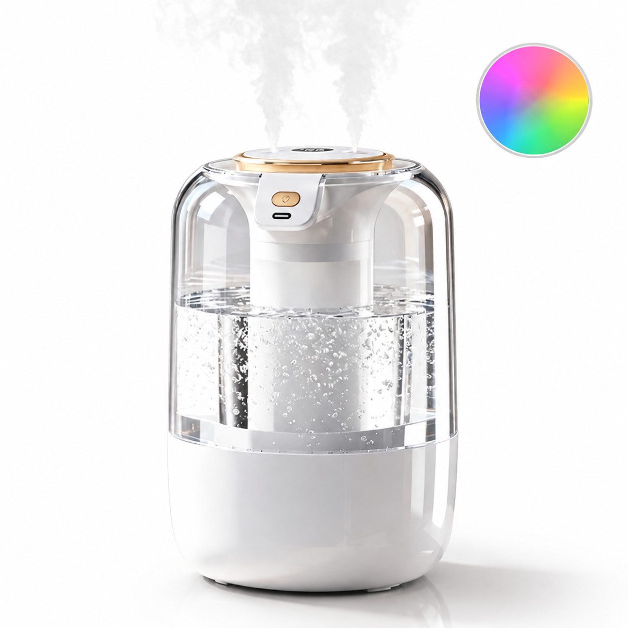 XEOOCE Luftbefeuchter Luftbefeuchter Ultraschall, 2L, Doppeldüse, LED Licht, Weiß, 3 l Wassertank, Fernbedienung, Abschaltautomatik, BPA-frei