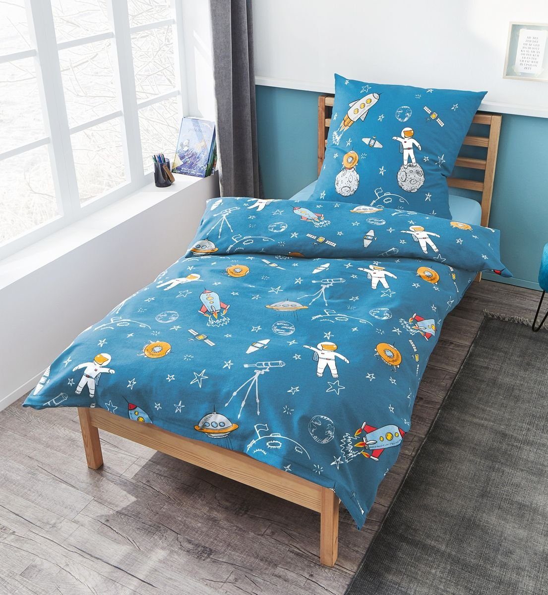 JACK Bettwäsche JACK by Bierbaum 135x200cm, Biber, 2 teilig, Astronaut Welt günstig online kaufen