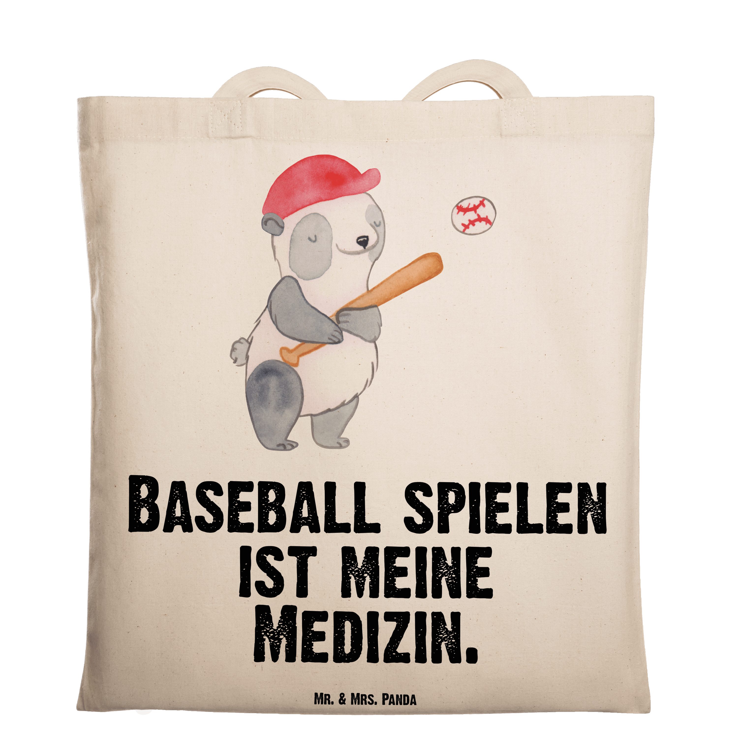 Mr. & Mrs. Panda Tragetasche Panda Baseball spielen Medizin - Transparent - Geschenk, Baseball Mat (1-tlg)