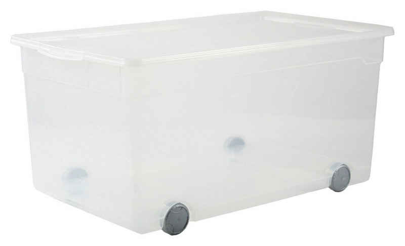 ROTHO Aufbewahrungsbox CLEAR, 63 Liter, Transparent, Kunststoff, Rollbar, (1 St), Stapelbar, mit Deckel