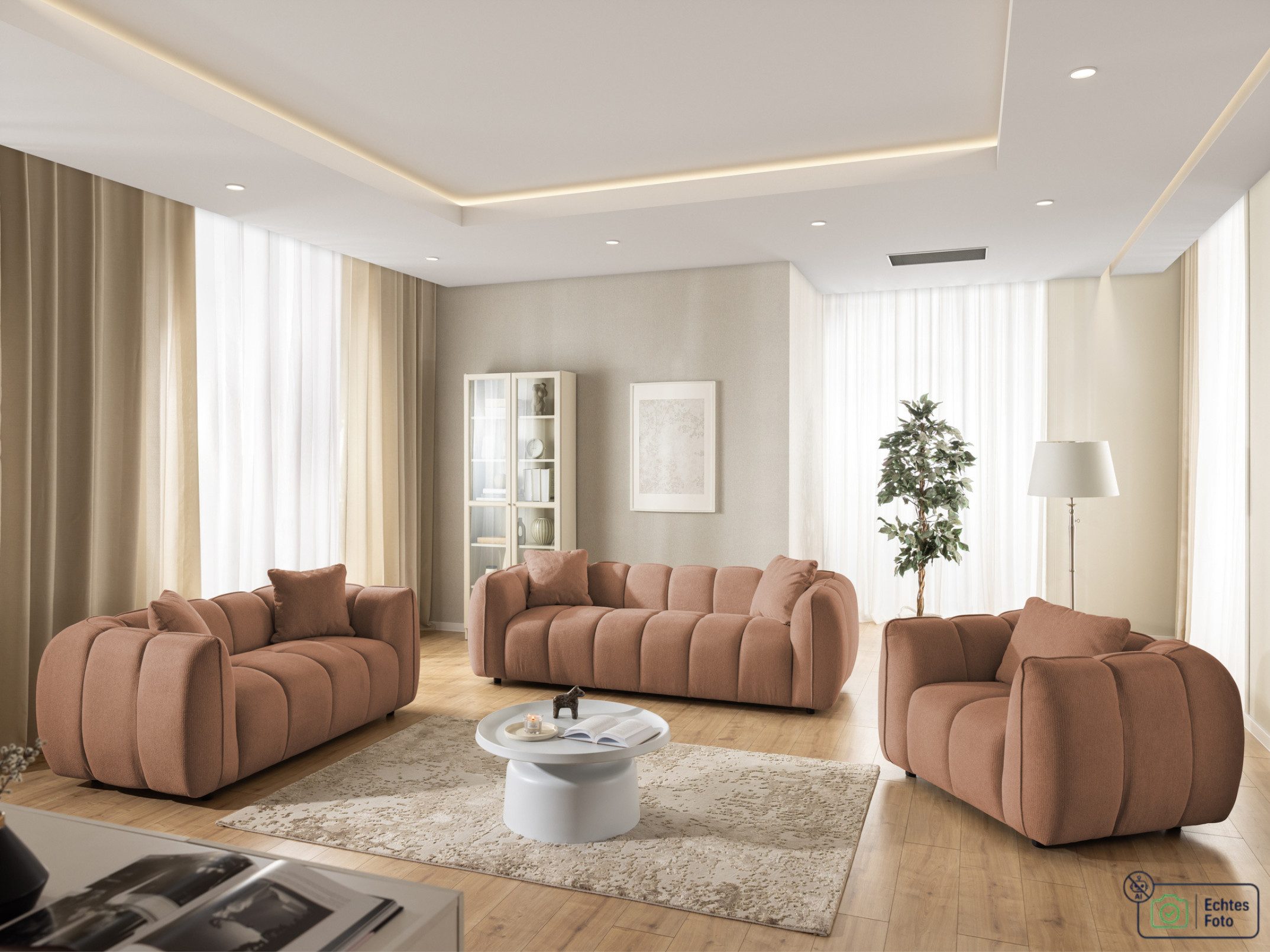 S-Style Möbel Polstergarnitur 3+2+1 Nubira in tief gesteppter Bubble-Optik aus Strukturstoff, mit modernem Design und Wellenfederung